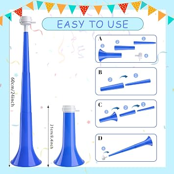 Vuvuzela Stadium Horn,Blue Large-size Collapsible Blow Horn,Noise Makers
