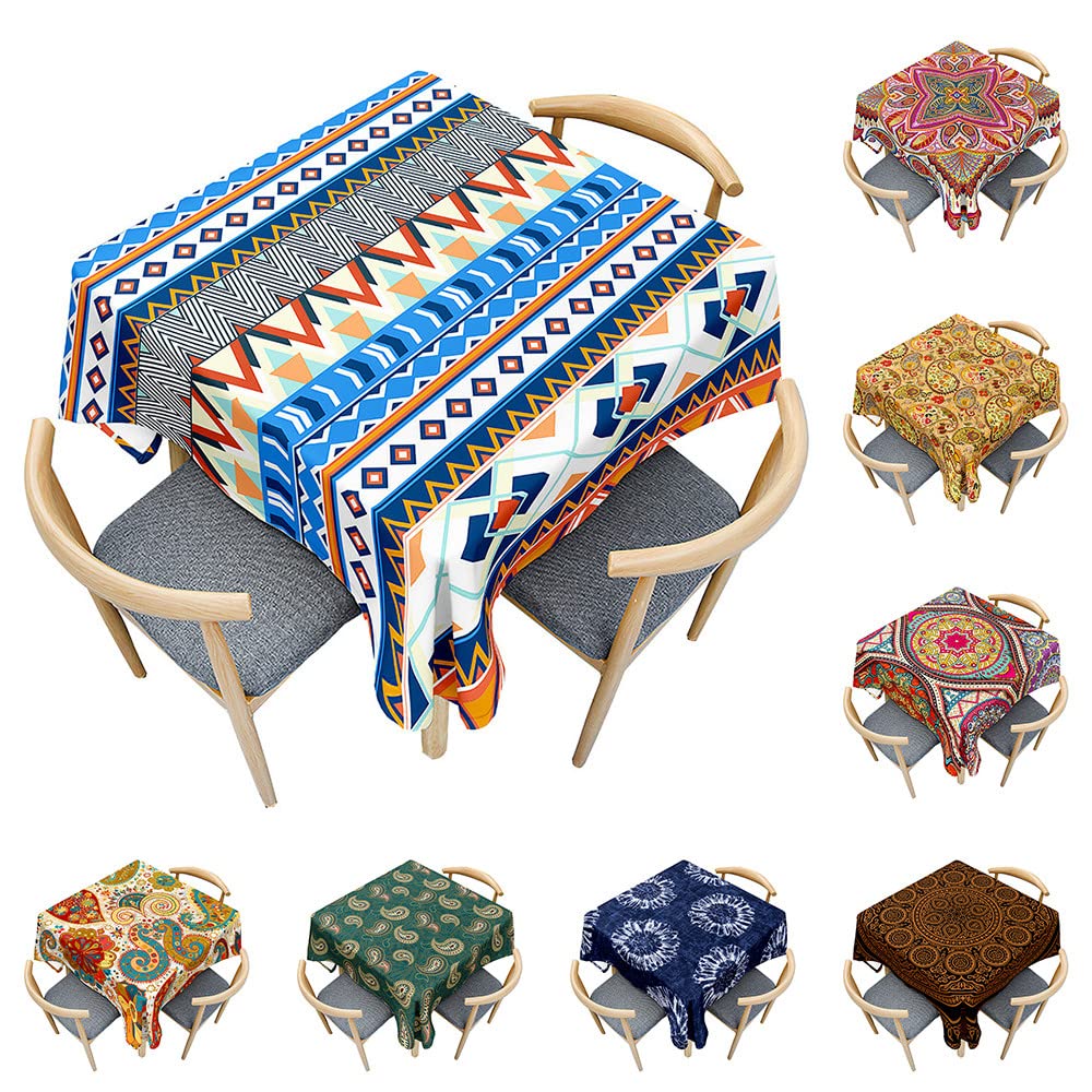 Odot Tablecloths Square Wipe Clean, Wipeable Table Cloth Stain Resistant Table Cover 3d Bohemian Mandala Rectangular Tablecloth for Kitchen Dining Table Coffee Table (Bohemian Geometry,100x100cm)