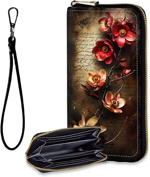 RFID Blocking Womens Wristlet Purse - Detachable Wrist Strap, Compact Foldable Design with 12 Card Slots & Zip Pocket Wallet for Travel,Gym,Pink Blossom
