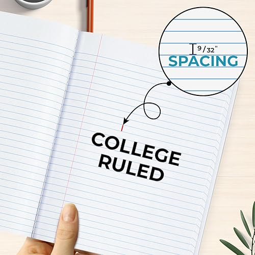 Miniatura 8 de Rosmonde Paquete de 50 cuadernos de composición a granel, cuadernos de rayas universitarias, 200 páginas (100 hojas), 9-34 x 7-12, encuadernación de