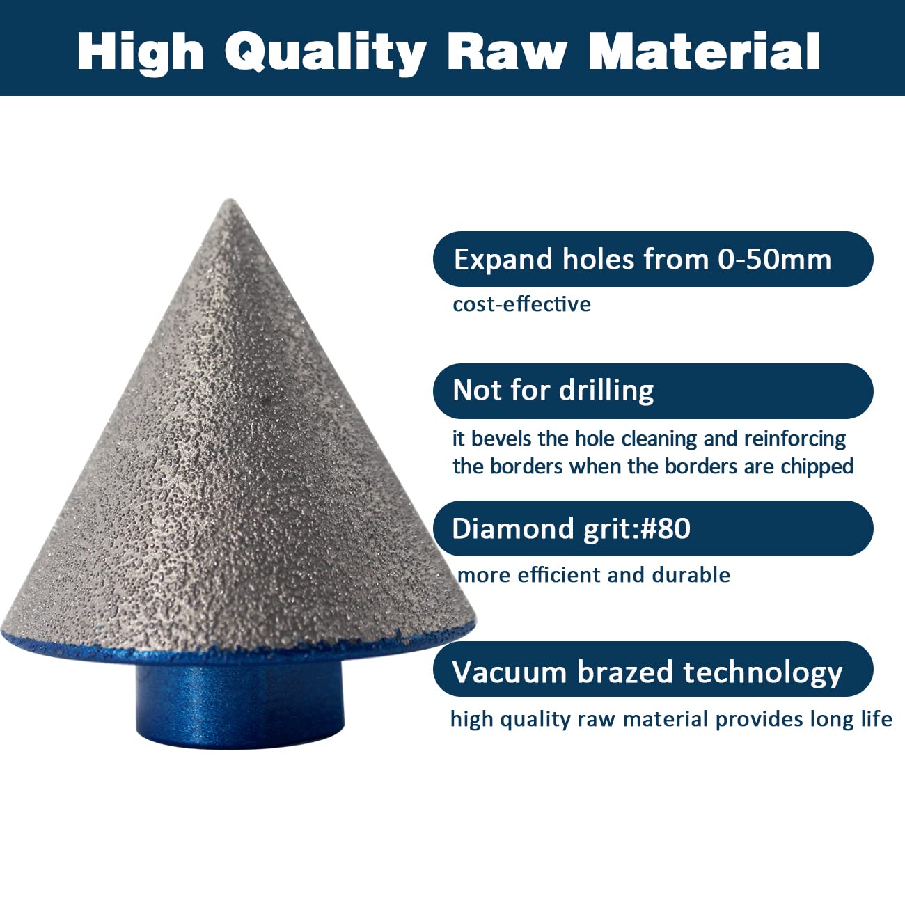 3Pcs 2" Diamond Beveling Chamfer Bits with 5/8-11 Thread Adapter 4/5" Diamond Finger Milling Bits Straight Cutter for Existing Holes Enlarging Shaping Trimming in Tile Marble Glass Granite Ceramic