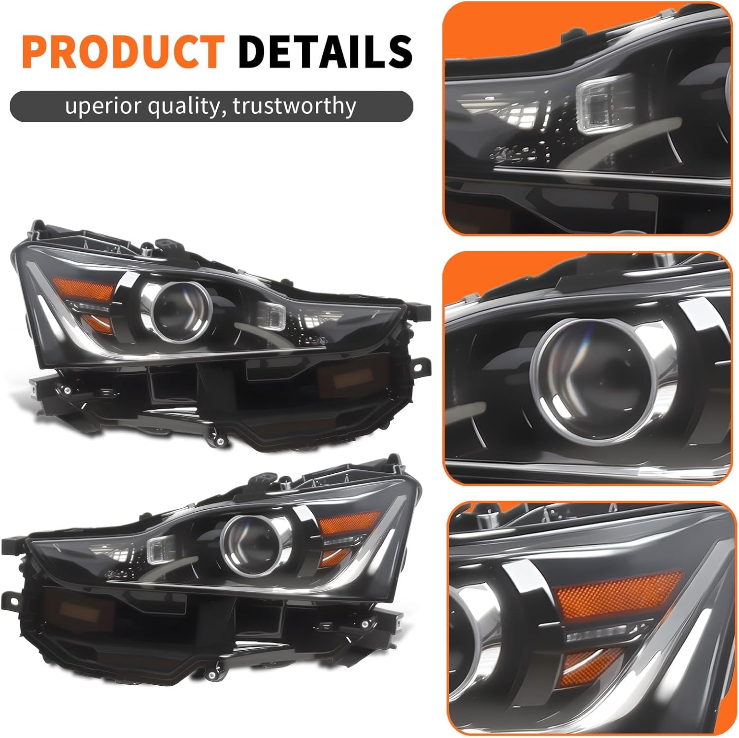 Driver & Passenger Side Headlights Assembly Compatible with 2017-2020 IS300 IS350 IS200T Headlamp 8114553810 8118553810 Left & Right