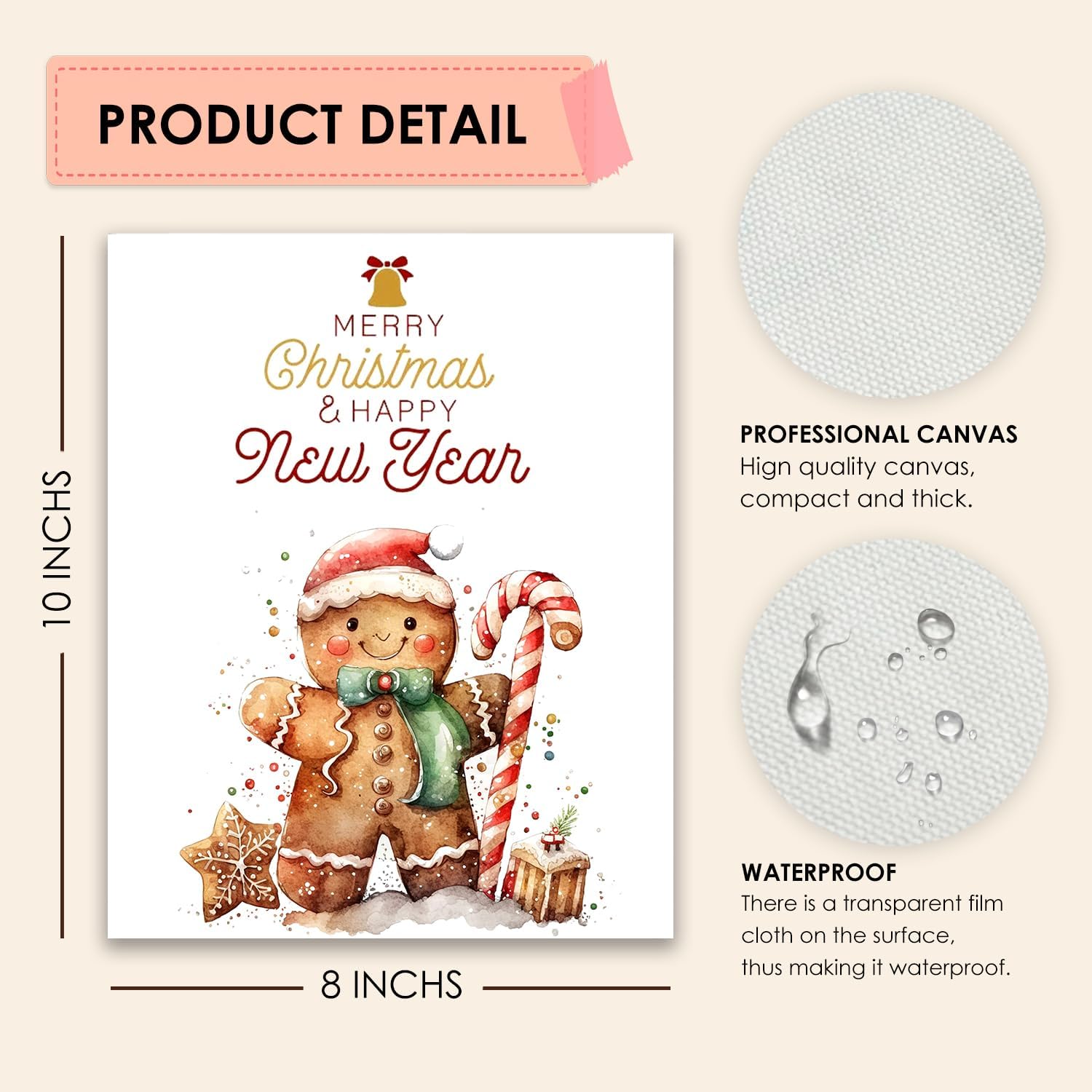 CIOJUNE Christmas Wall Decor - Gingerbread Man Xmas Canvas Art, Cute Christmas Decor for Living Room & Bedroom, 8x10 Unframed