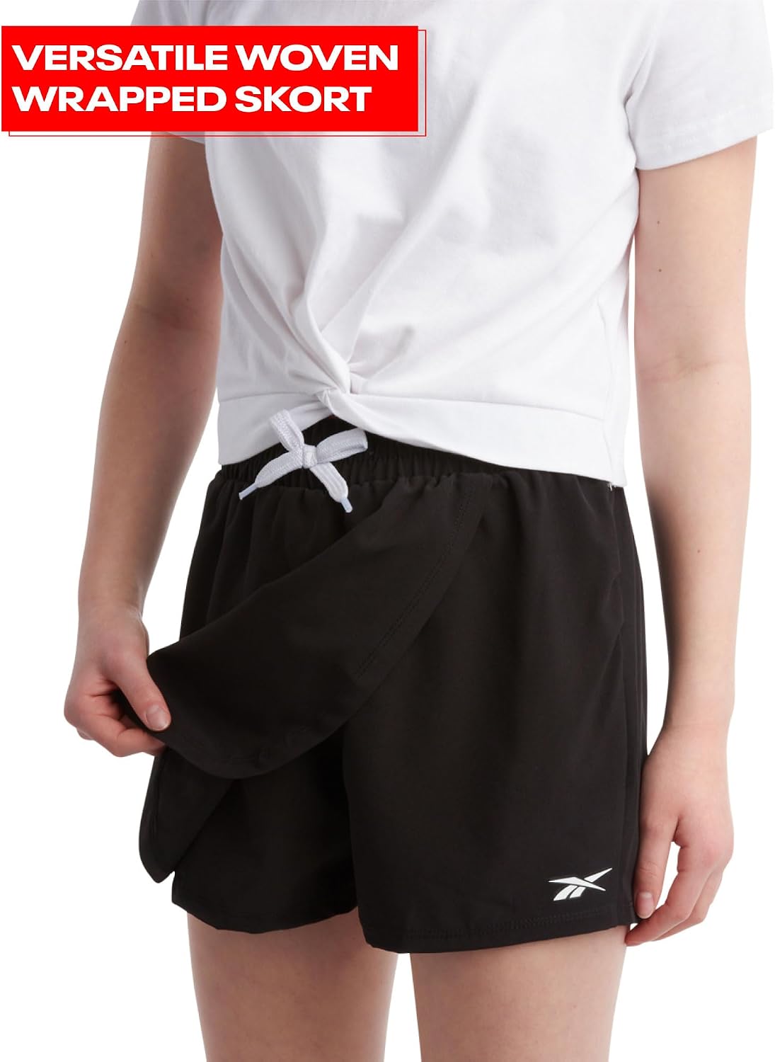 Reebok Girls Performance Woven Skort for Tennis, Golf & Running (7-16) | Wrap-Front Style with Built-In Shorts Beneath, Flexible Athleisure Design Moves Easily from Sport to Everyday Wear