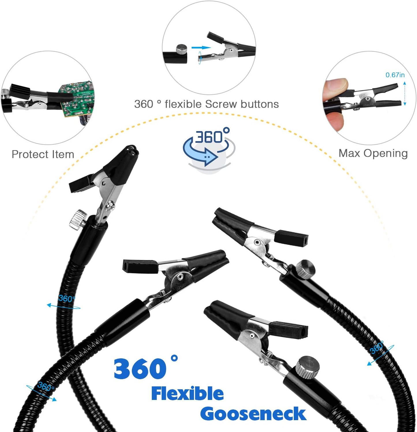 Helping Hands Third Hand Soldering Tool-Aweohtle 5 Flexible Arms with Adjustable Aid Vise and 3X Magnifying Lamp,Aluminum Tabletop Clamp Base for Electronics Repair Modeling Woodwork Hobby Crafts