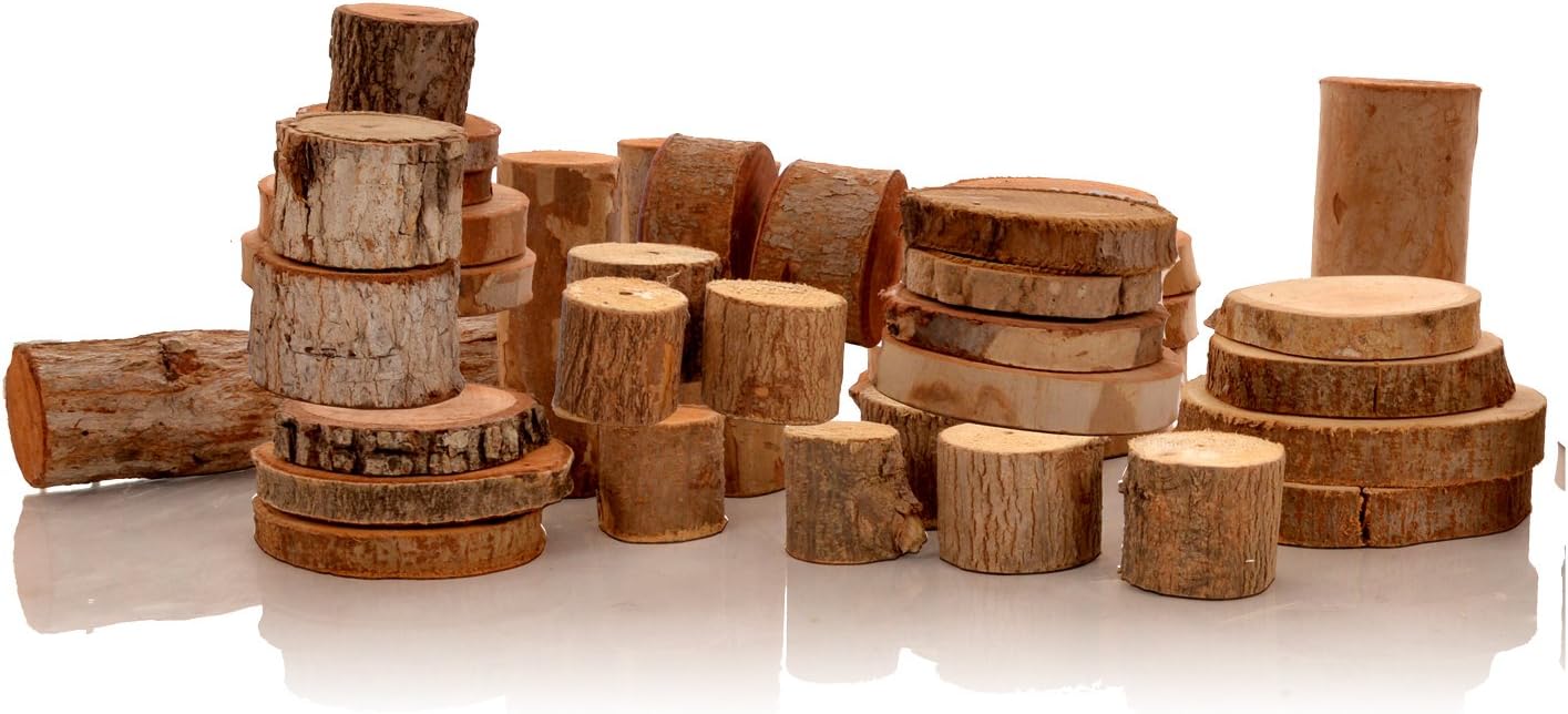 Playlearn Logs Construction Set, 38 Wooden Pieces in Various Shapes & Sizes Splinter-Free