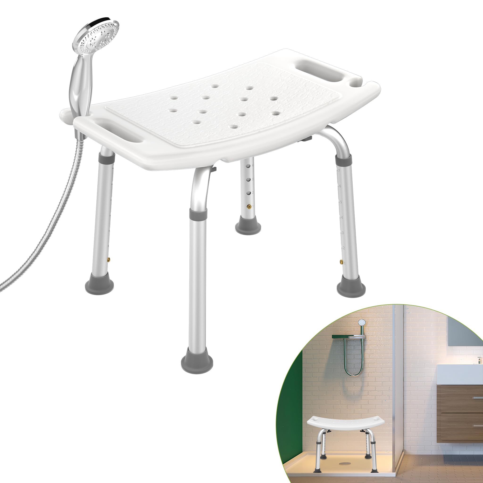 Silla de ducha Taburete de ducha para personas mayores Taburete de baño Altura ajustable de 38 a 53 cm a 136 kg para una comodidad personalizada