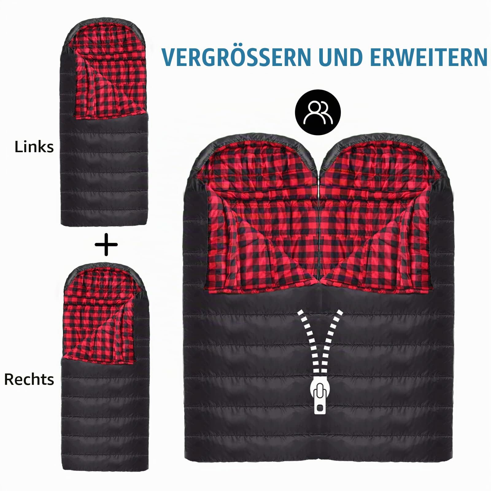 Keencamp Schlafsack Outdoor Flanell Warmer 3-4 Jahreszeiten Baumwolle Innenfutter bis -1°C XXL Deckenschlafsack Tragbar Leicht Winter Schlafsack Camping für Erwachsenen 230x90 cm