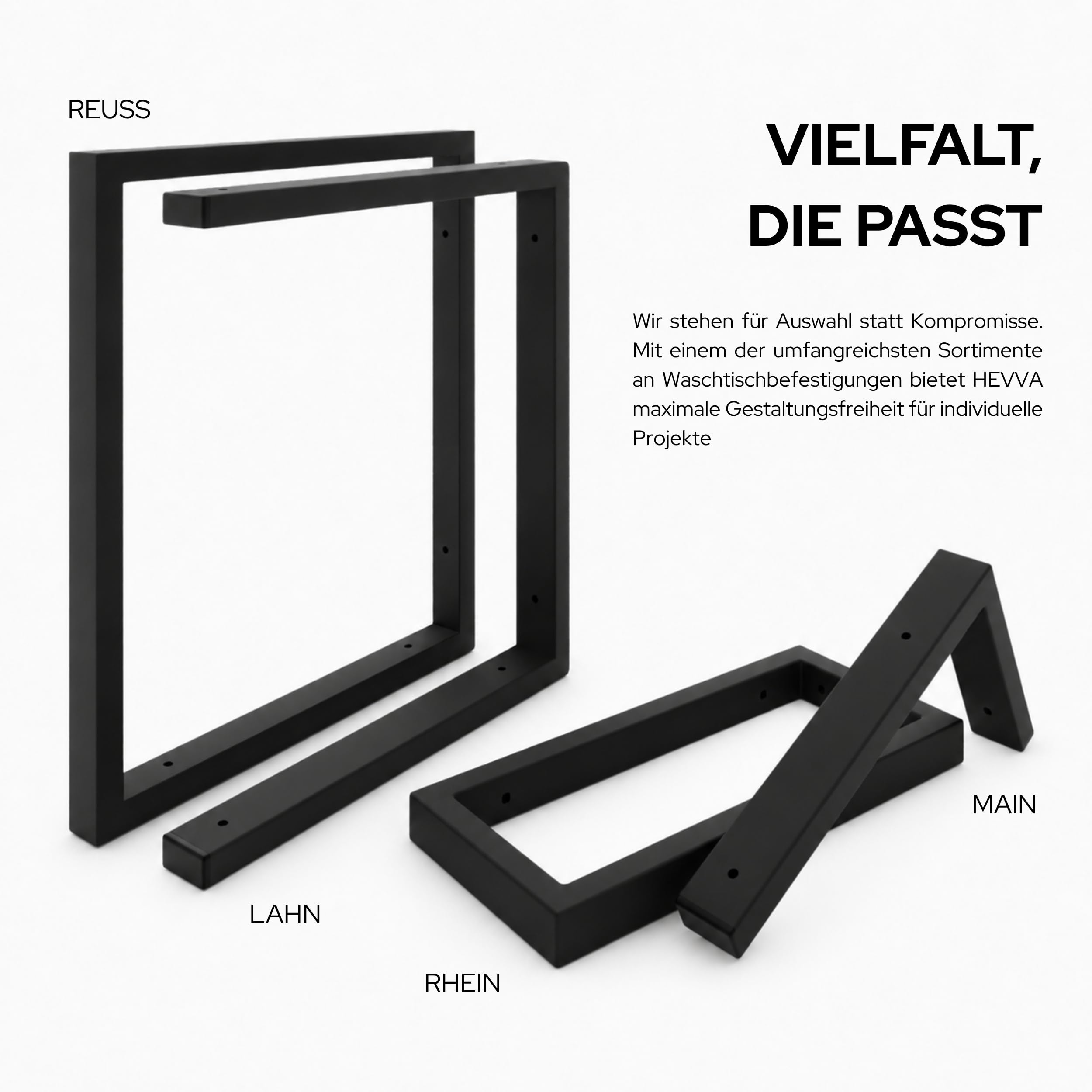 HEVVA 2er-Set Doppelwaschtischhalterung - LAHN - 2 Ebenen (30 cm, Schwarz) | Waschtischhalterung, Waschtischbefestigung, Halterung Waschtischplatte, Wandkonsole für Aufsatzwaschbecken, Waschtischkonsole