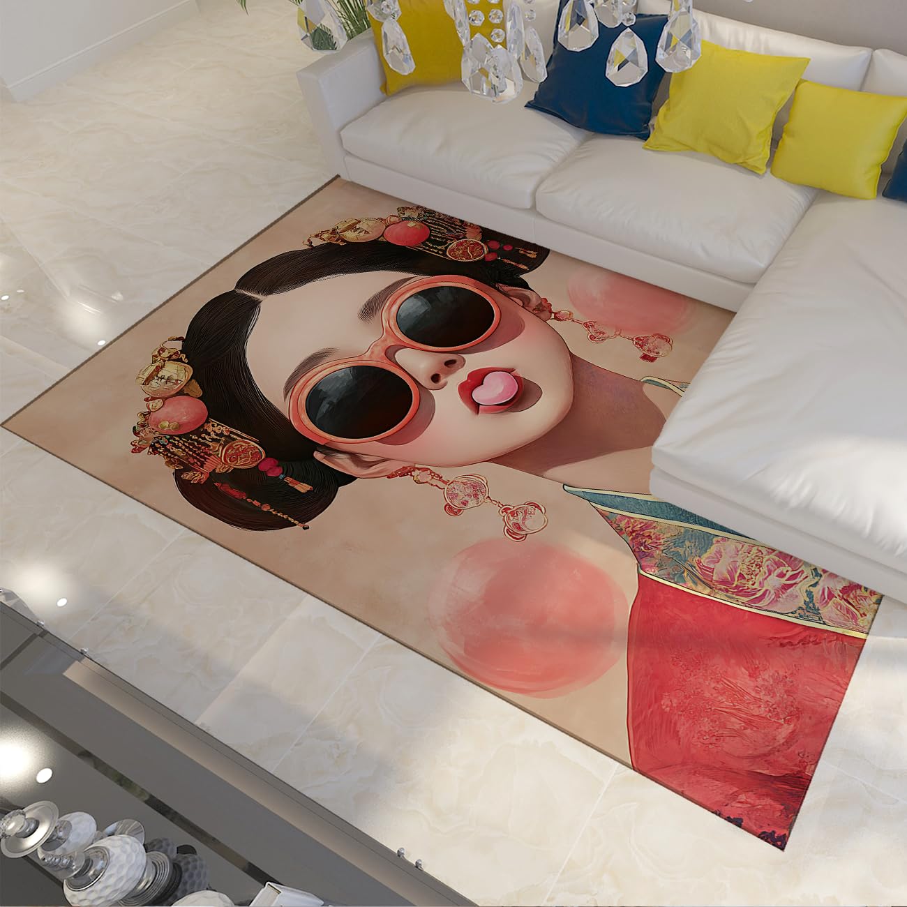 Tapis fille asiatique pop art lavable pour masquer un sol terne