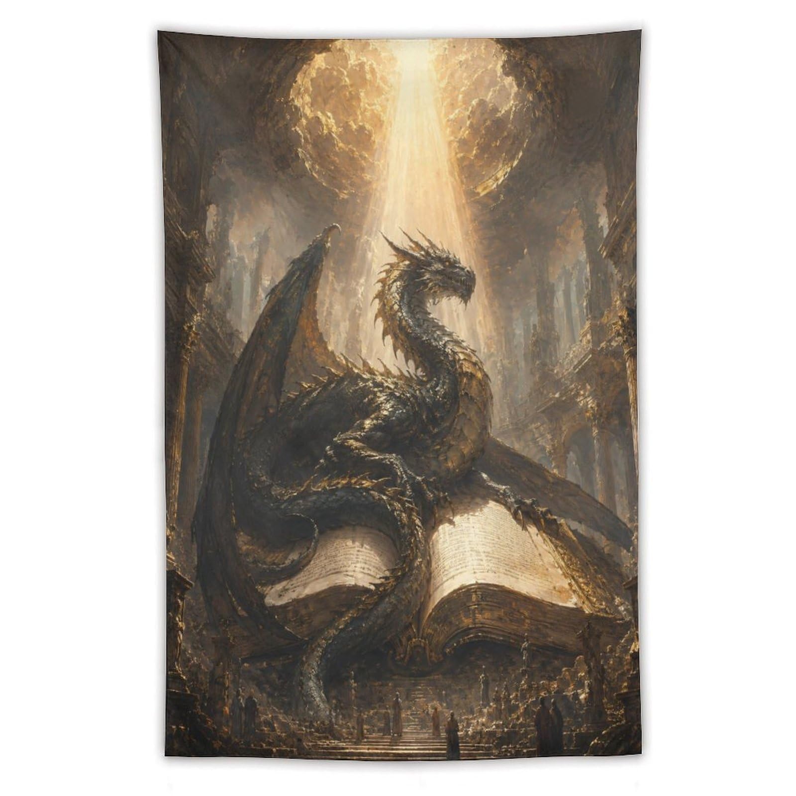 H3B8U2Y5 Dragon Rising from Open Book Wall Tapestry, College Dorm
