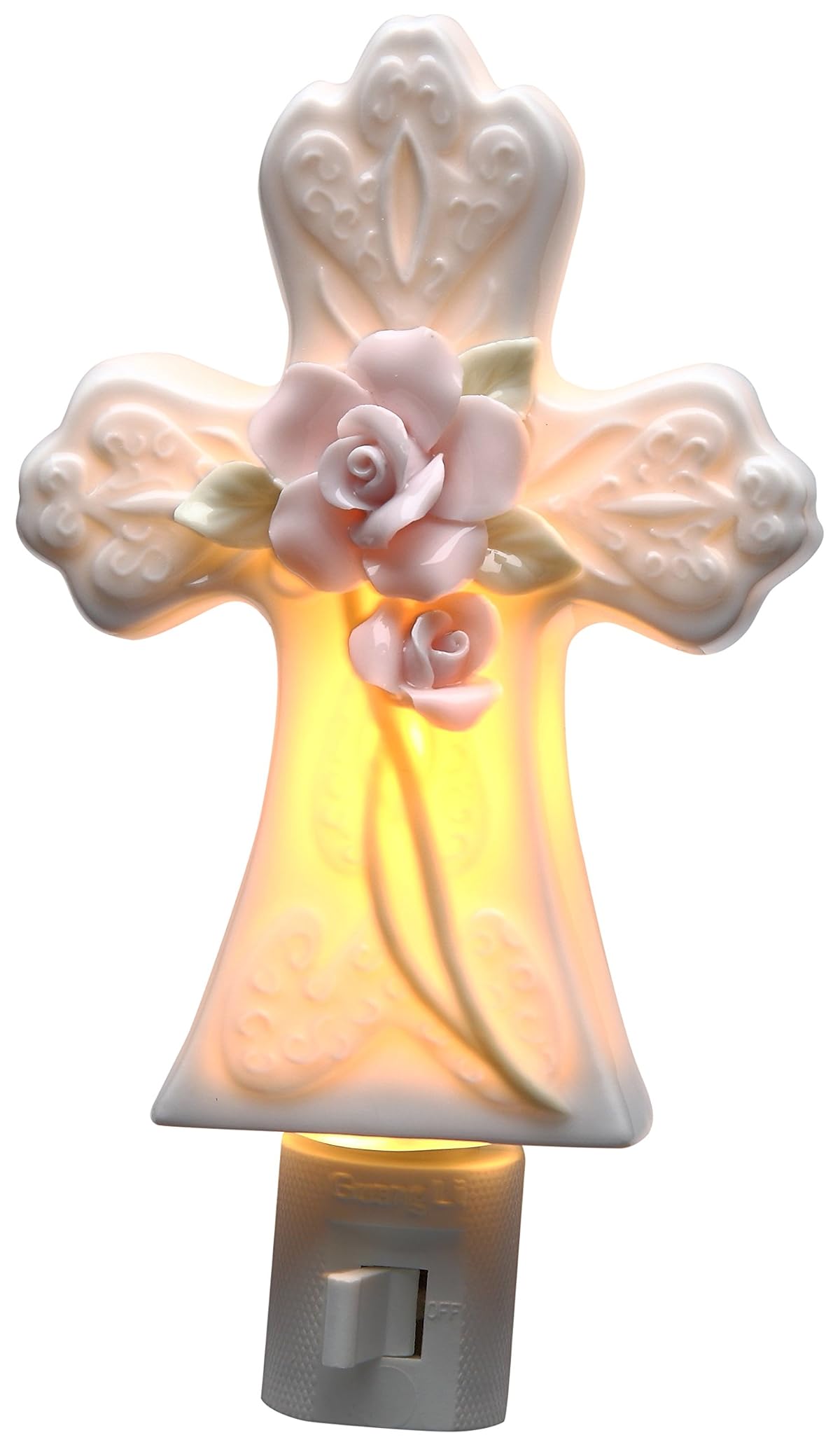 Cosmos Plug-in Night Light, 4.5 Inch Ceramic Pink Rose, Multicolor, Model