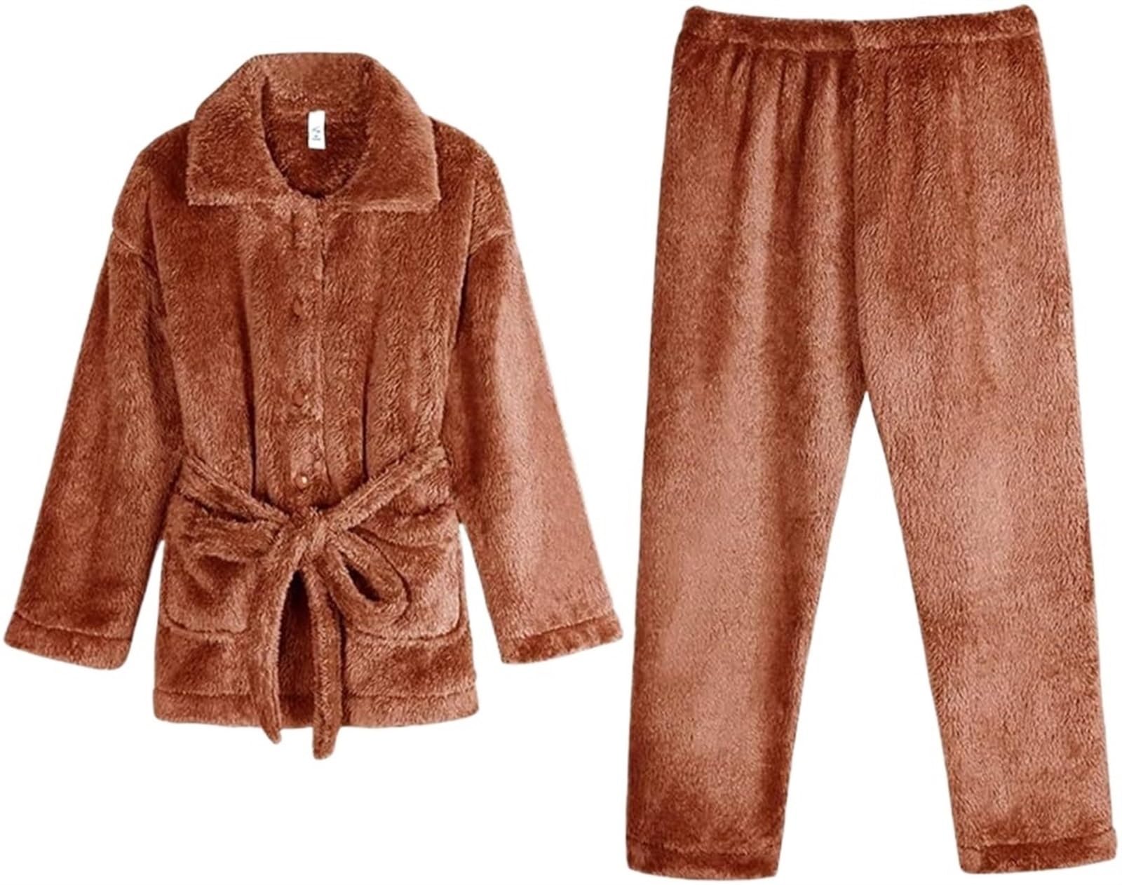 Bata de Casa Pijamas Para Mujer, Franela Cálida, Conjuntos De Sección Larga Gruesa, Ropa Dormir Manga Bathrobe