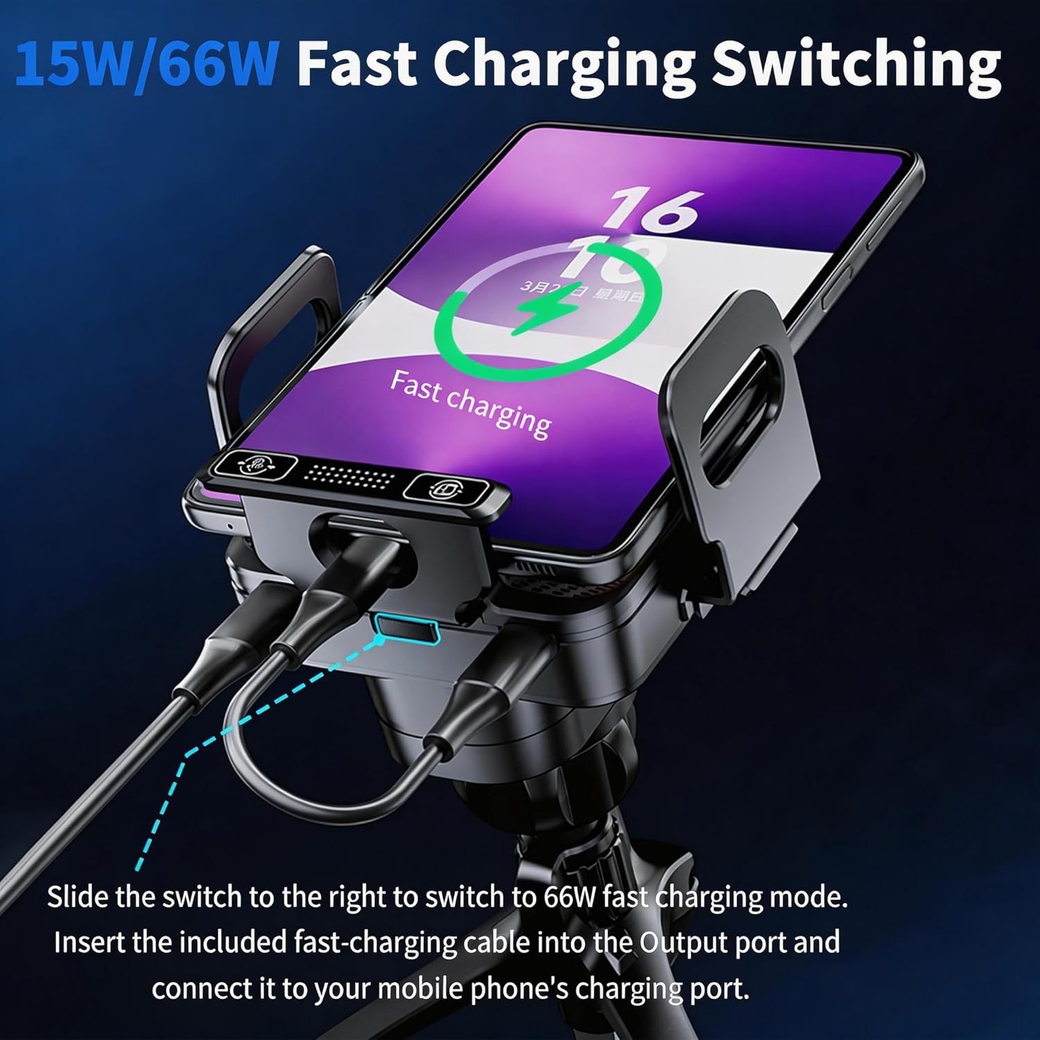 Wireless Car Charger, 15W Wireless Charging & 66W Type-C Fast Charging, Car Phone Holder Mount for iPhone 17/16/15/14/13, iPads, Samsung Galaxy Z Fold/Flip, S25/S24/S23, Google Phone