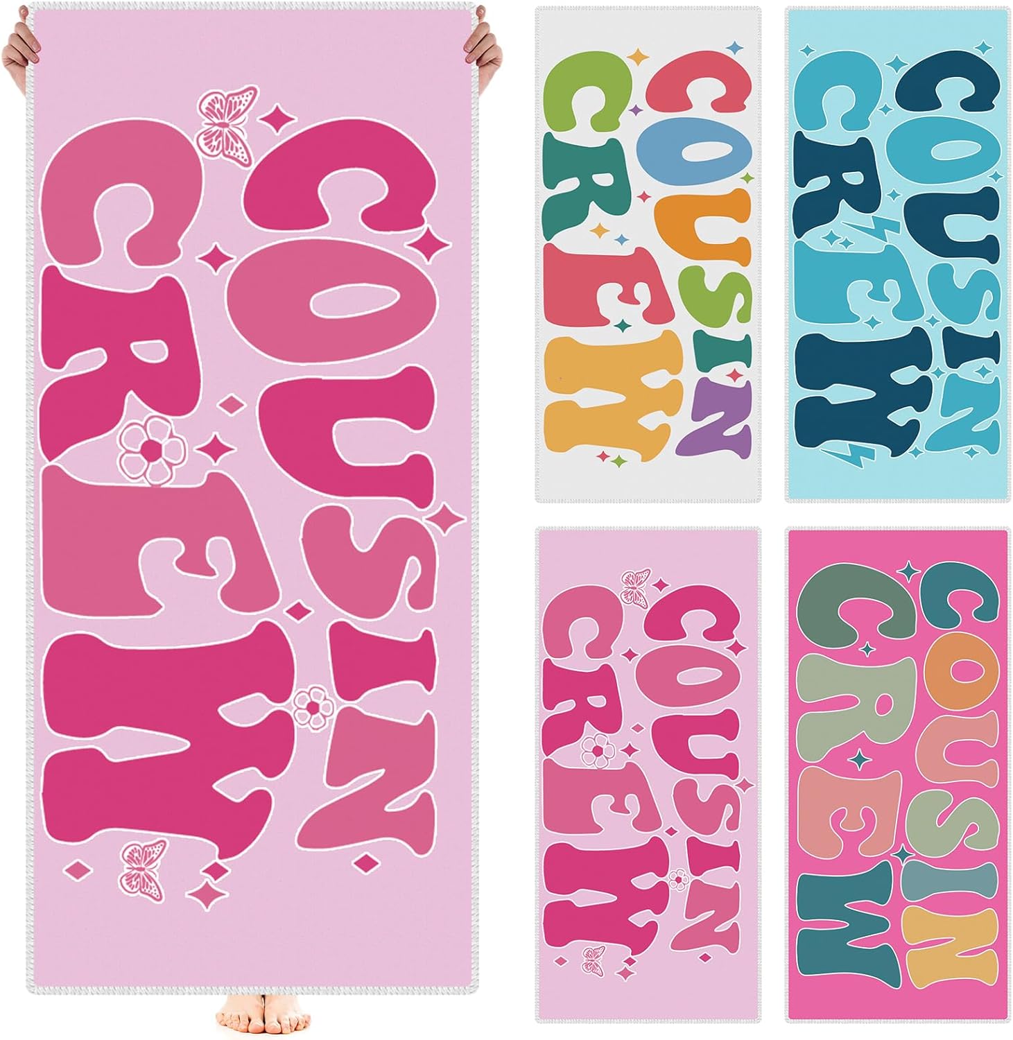 Peryiter 4 Pcs Cousin Crew Beach Towel Extra Large 27.6 * 59 Inch Funny Pool Towel for Summer Swimming Pond Lake Gift Team Gift Birthday Present Baseball Beach Lounge Cover Accessories