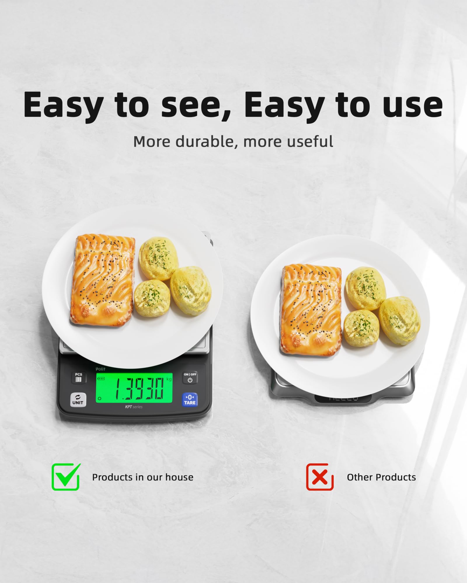 Polit KPT EVO, bilancia da cucina digitale, 6 kg, peso grammi, 0,5 g, precisione 0,5 g, in acciaio inox con display LCD, ricaricabile, funzione tara, 4 unità per cottura e cottura