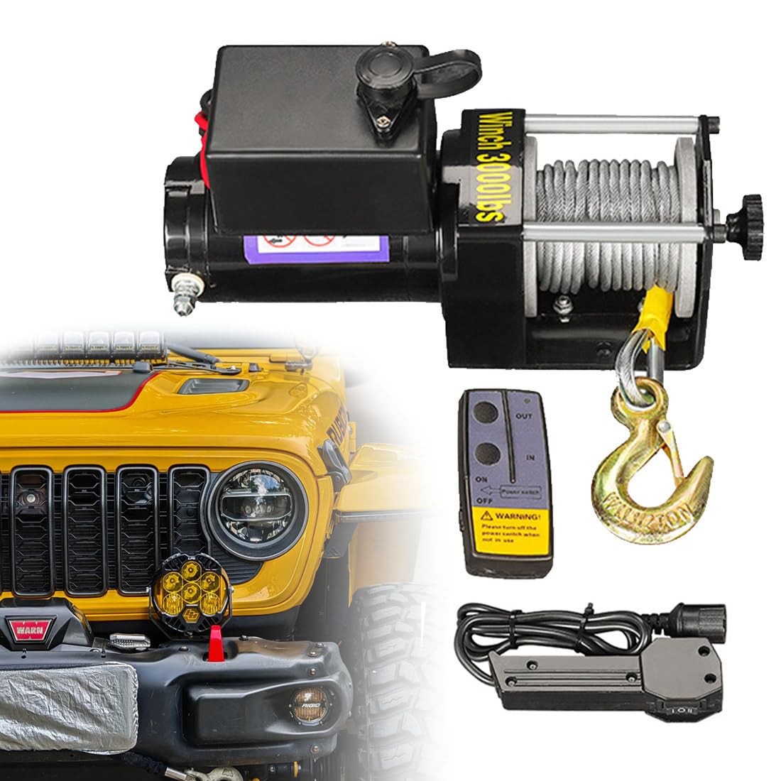 Cabrestante Eléctrico Impermeable De 3000-4500 LB con Doble Mando a Distancia para Recuperación Todoterreno, Auto-Rescate En Arena Y Elevación Emergencia Vehículos SUV Y Camionetas 3000