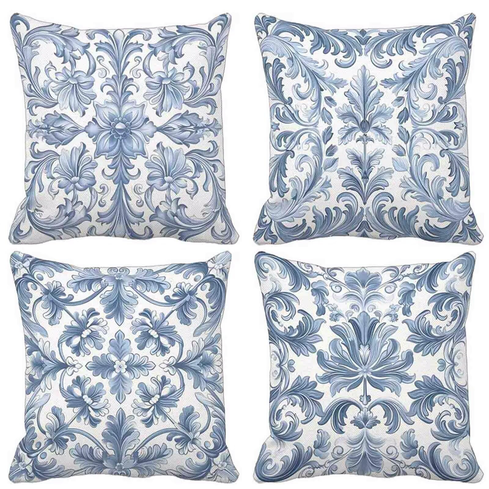 Europe Du Nord Housse de Coussin 65 X 65 cm Lot de 4, Housse Coussin Bleu Marine Taies d'Oreillers Double Face Impression Doux et Moelleux Taie Oreiller avec Fermeture Éclair Invisible, Salon -lsy5439