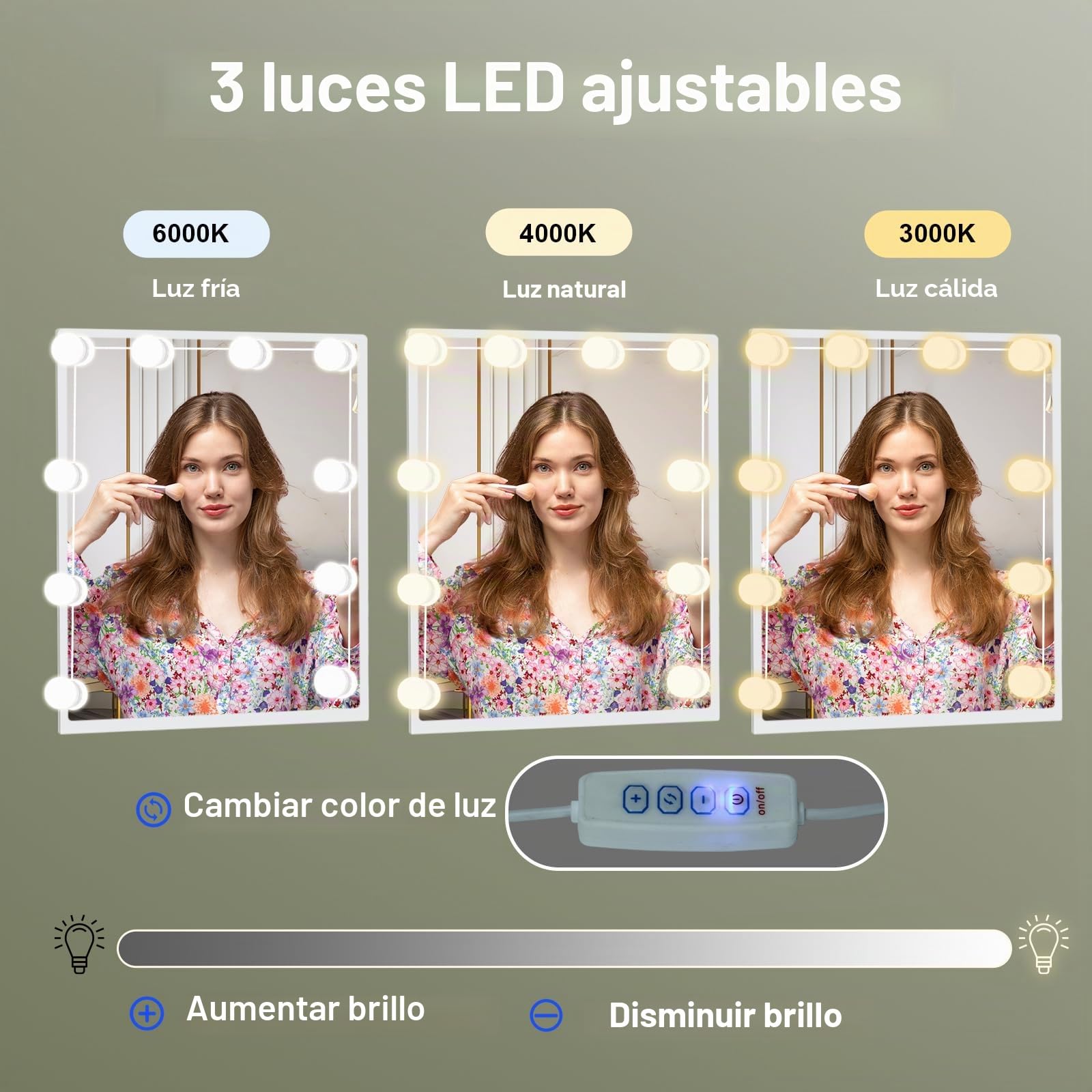 Mesita de Maquillaje con iluminación LED y Espejo, mesita de Maquillaje para cosméticos y Maquillaje, mesita de Maquillaje con 3 Colores de Brillo ajustable-56