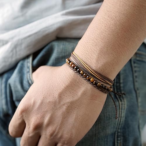 Miniatura 402 de Handmade Natural Stone Beaded Healing Bracelet Gift for Men Adjustable Rope String Bracelet