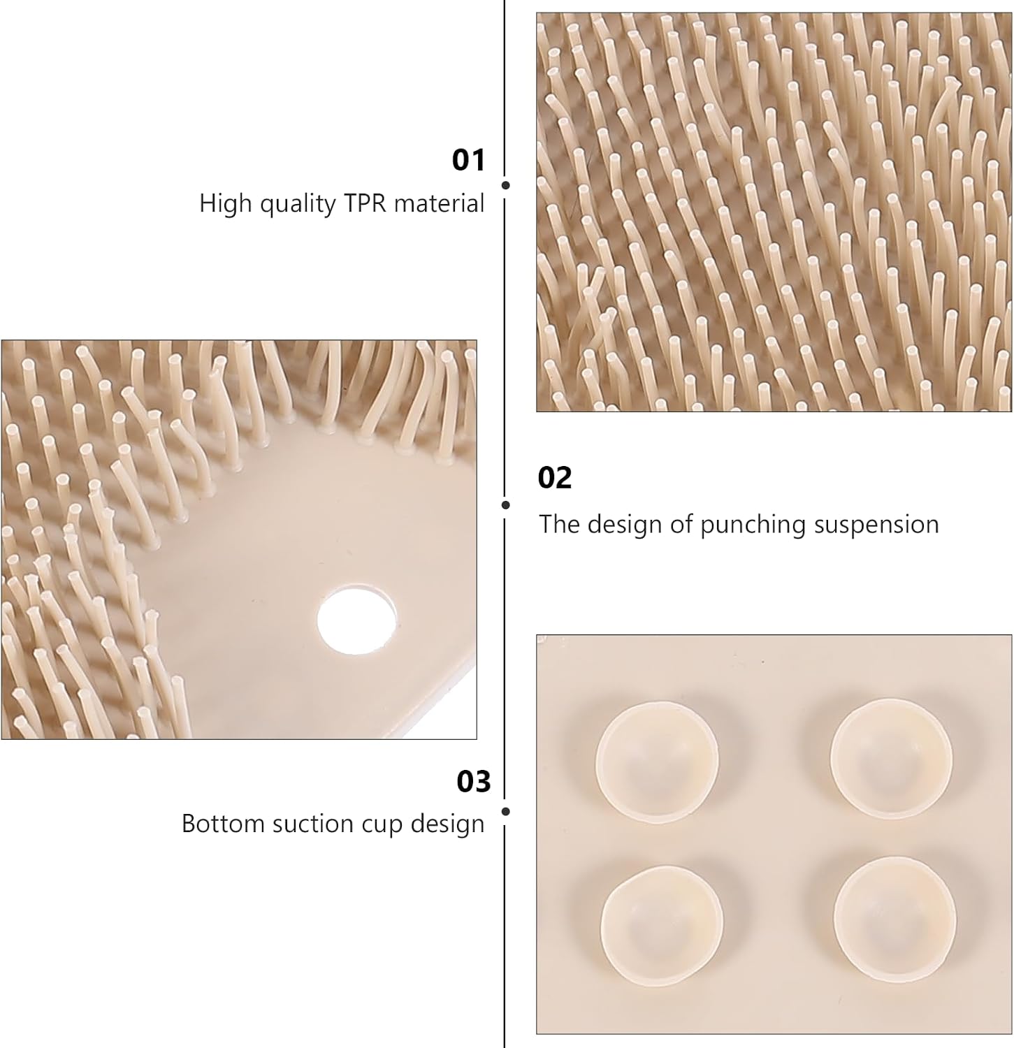 INOOMP Multi-Function Shower Foot Scrubber Massager Mat with Non-Slip Suction Cups Brown for Foot Cleaning and Reflexology in Bathroom Spa Use