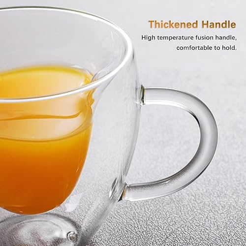 Miniatura 7 de RESOYE 2 tazas de cristal de doble pared, taza creativa en forma de corazón, taza de café de vidrio transparente con asa, tazas de corazón de vidrio