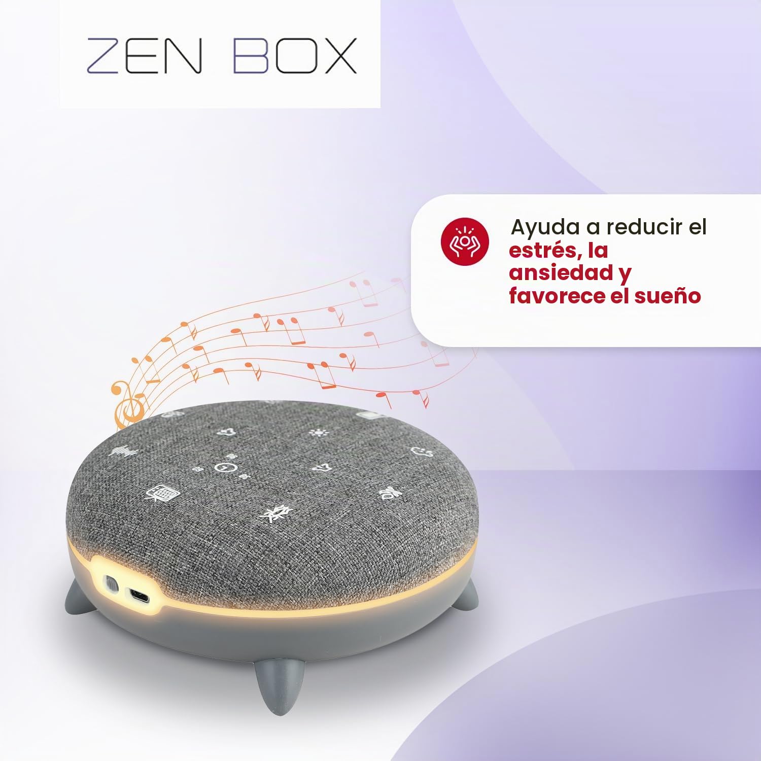 TERRAILLON - ZEN BOX, Sleep Aid, White Noise Machine with 7 Soothing Sounds, Music Streaming Via Bluetooth, 8 Light Environments, 30-60-90 min Programs, USB-C