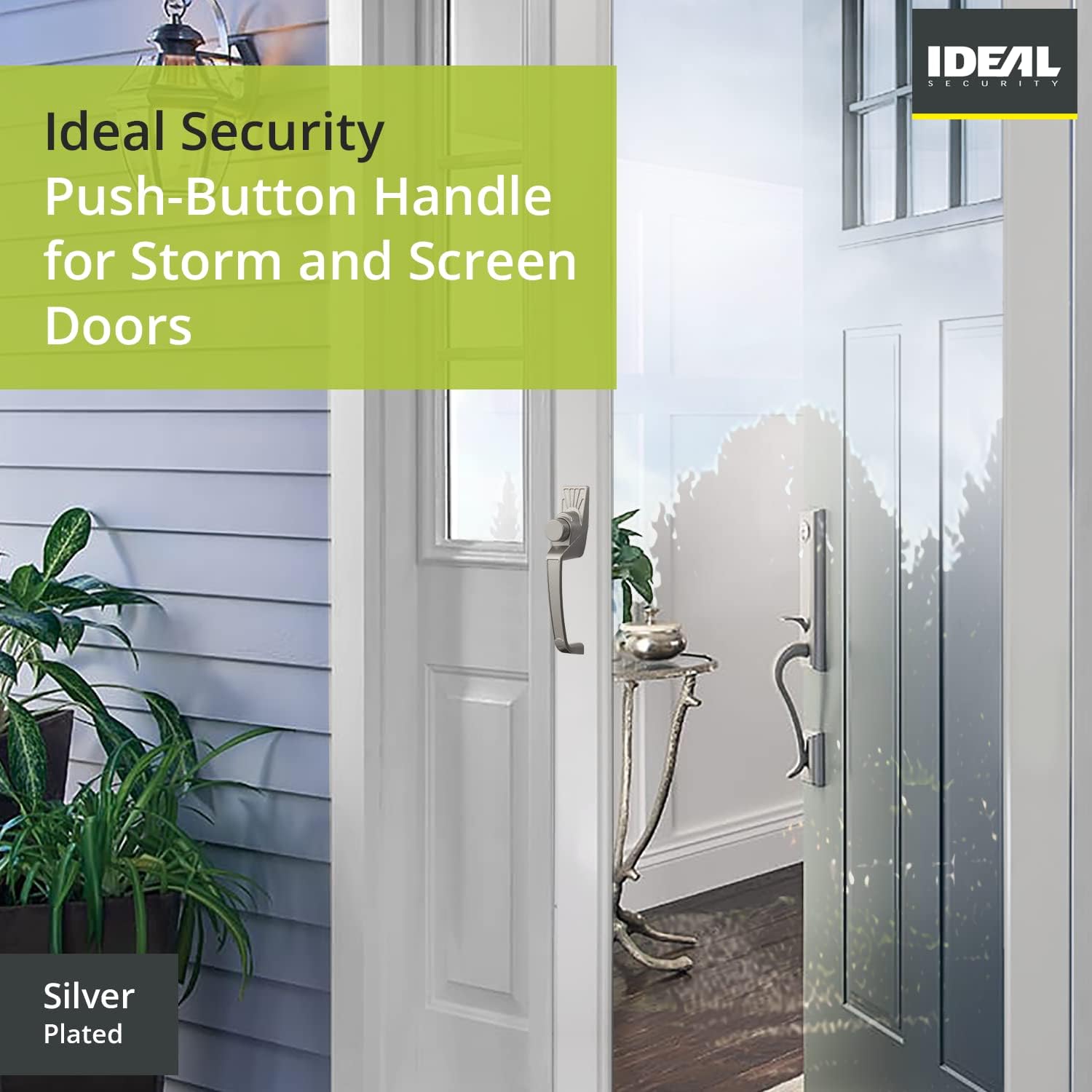 Ideal Security Push-Button Screen Door Handle with Inside Latch, Silver (2-Piece Set)