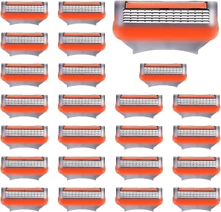 24 Pack Razor Blade Refills Compatible with Fusion 5 Razor – 5-Layer Precision Anti-Friction Blades for Manual Wet Shaving – Pivoting Head Design for Smooth