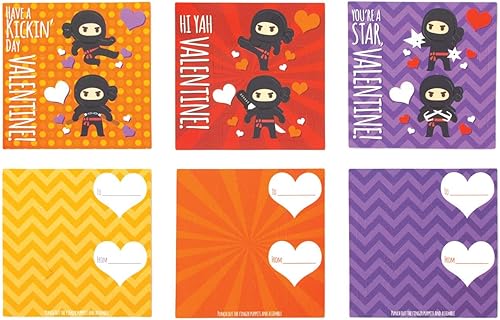 Miniatura 2 de Playhouse Super Ninja - Caja de intercambio de 28 tarjetas de San Valentín para niños con marionetas de dedo Ninja