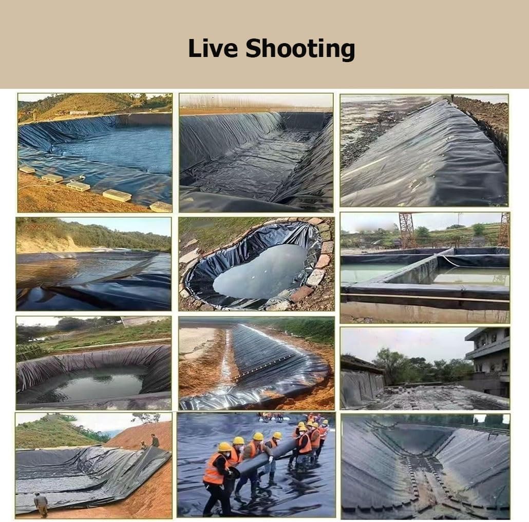 6.6-65.6 Feet Long 43 Mil Thickness Pond Liner, Black HDPE Collapsible Fish Pond Mat/Liner for Waterfall Garden Fountains Water Features(1x2m/3.3x6.6')