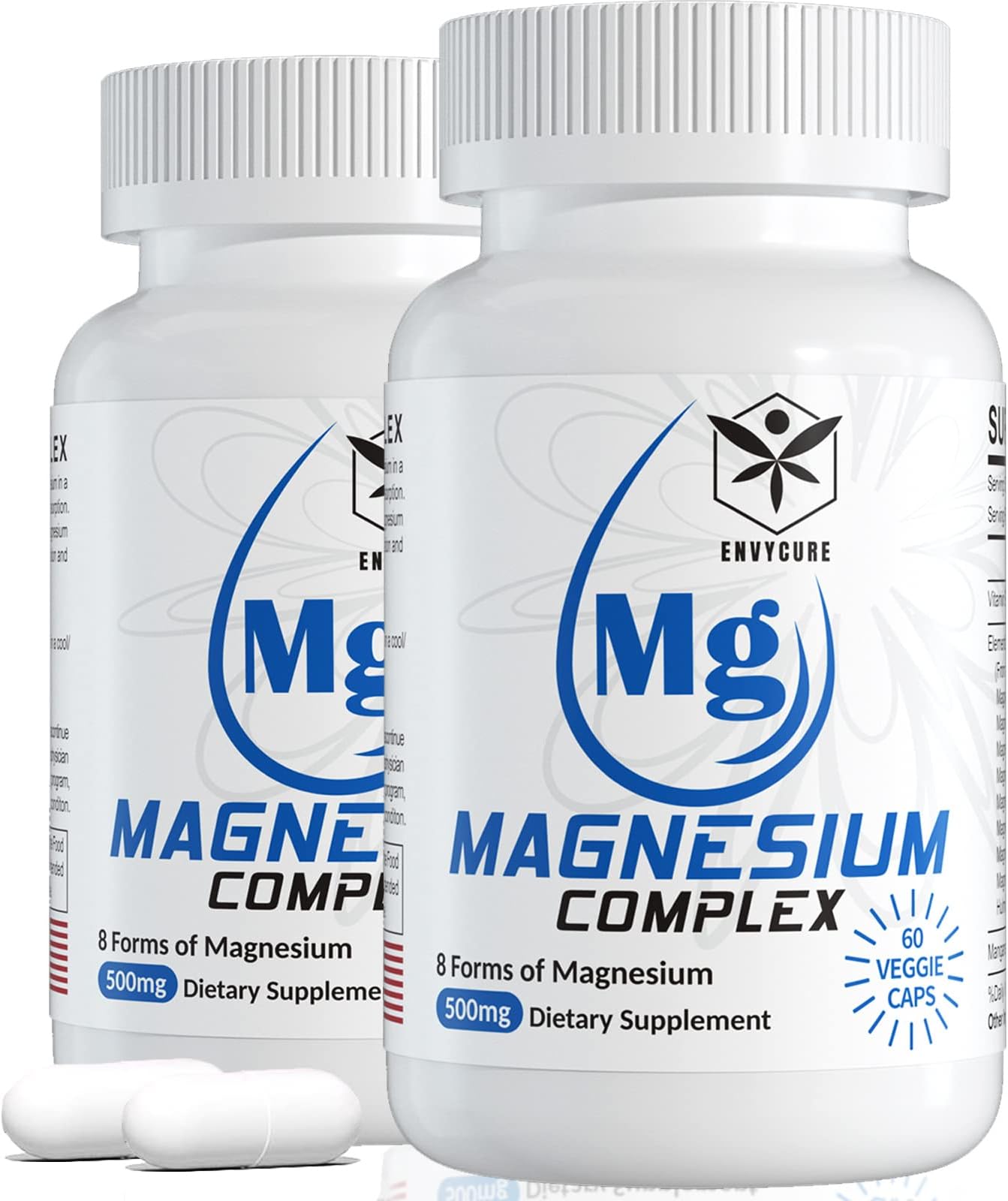 Magnesium Complex Supplement 8 Forms, 500mg Magnesium Glycinate, Malate, Citrate, High Absorption Mg for Calm, Sleep, Mood & Healthy Muscle, Pack of 2, Total 120 Vegan Capsules