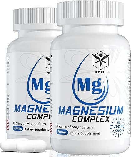 Suplemento complejo de magnesio 8 formas, 500 mg de glicinato de magnesio, malato, citrato, magnesio de alta absorción para la calma, el sueño, el