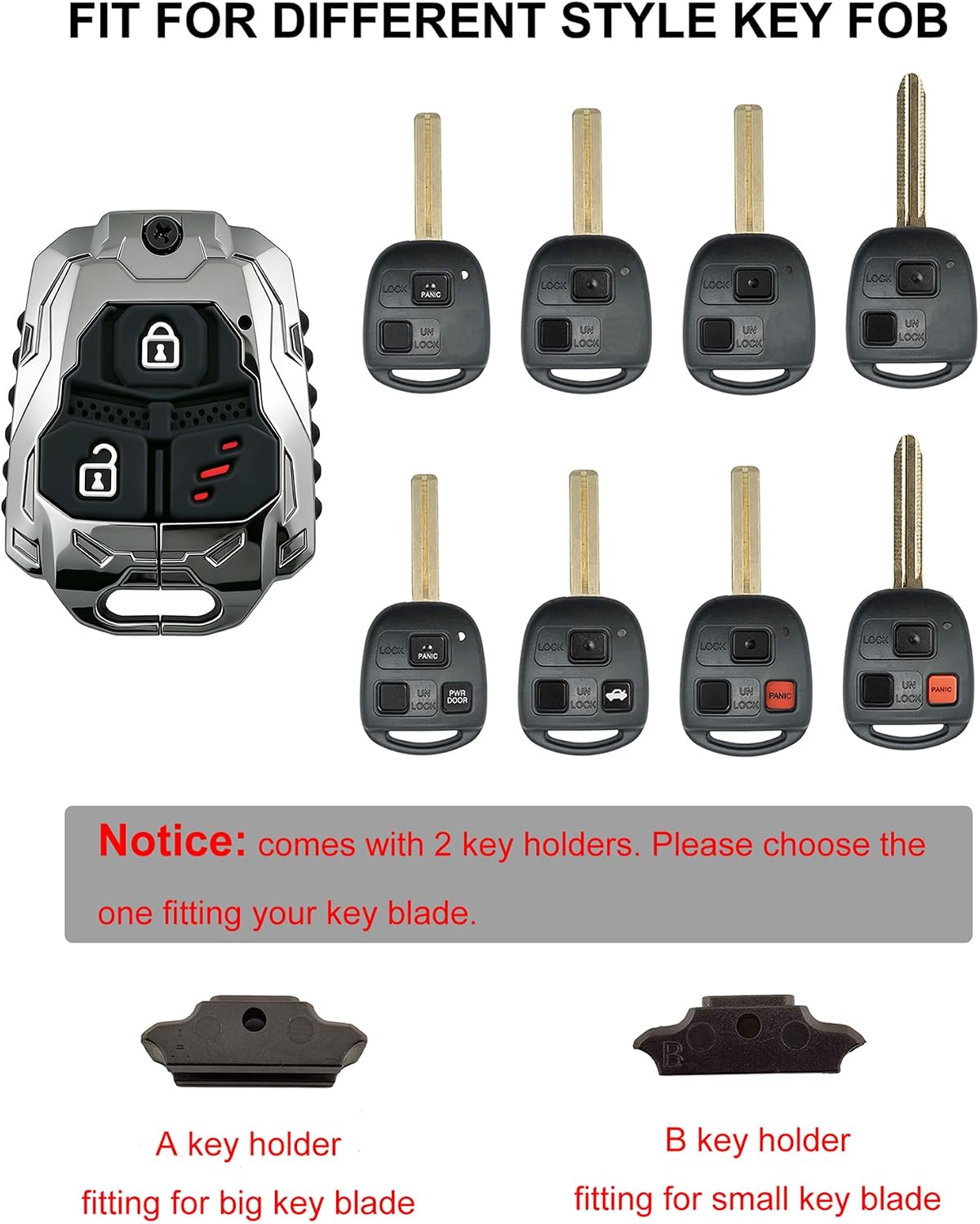No Cutting Required Zinc Alloy Replacement Key Fob Cover for Lexus RX350 RX330 RX300 RX400h RX450h ES300 ES330 GS300 GS430 GX470 IS300 IS330 LS400 LS430 LX470 Keyless Entry Key Fob Shell (Silver)