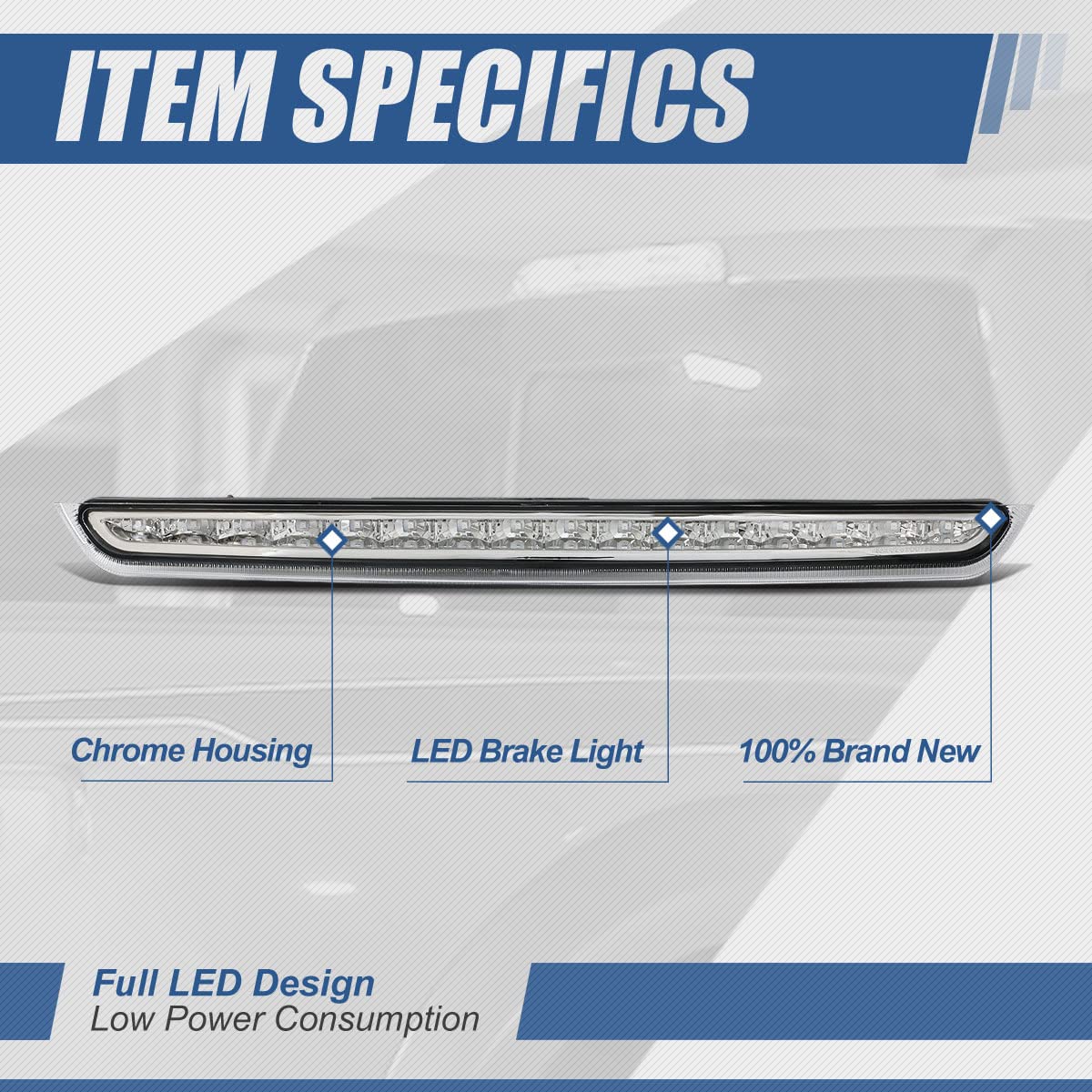 Auto Dynasty High Mount Chrome Housing LED 3rd Third Tail Brake Light Lamp Compatible with Chevy Suburban Tahoe GMC Yukon XL 07-14