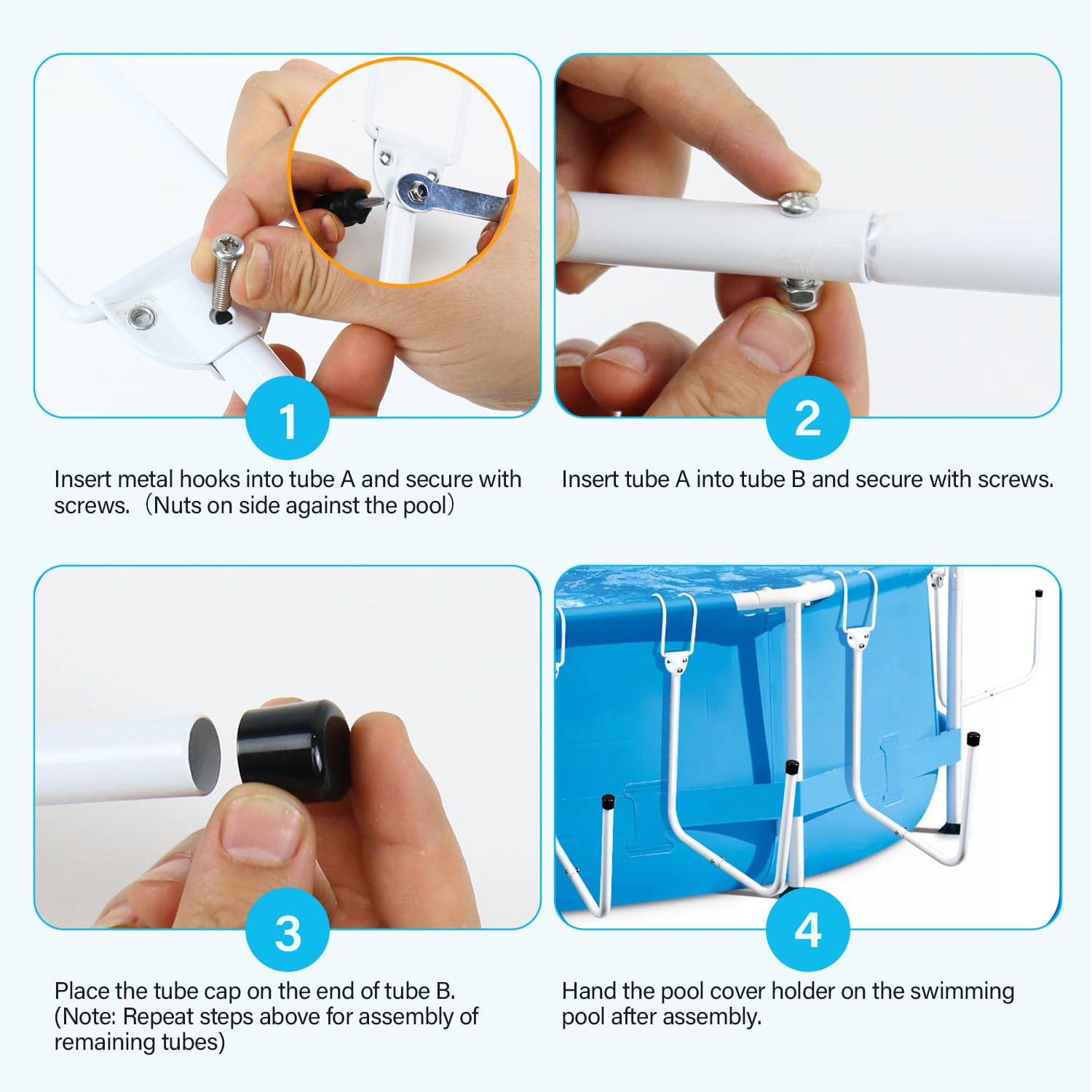 4 Piezas Percha para Cobertor Piscina, Cobertor Solar Percha, Ganchos para Cobertor Solar, Mantenga la Cubierta Solar/Techo Fuera del Suelo, para Piscinas Elevadas Enmarcadas - Blanco