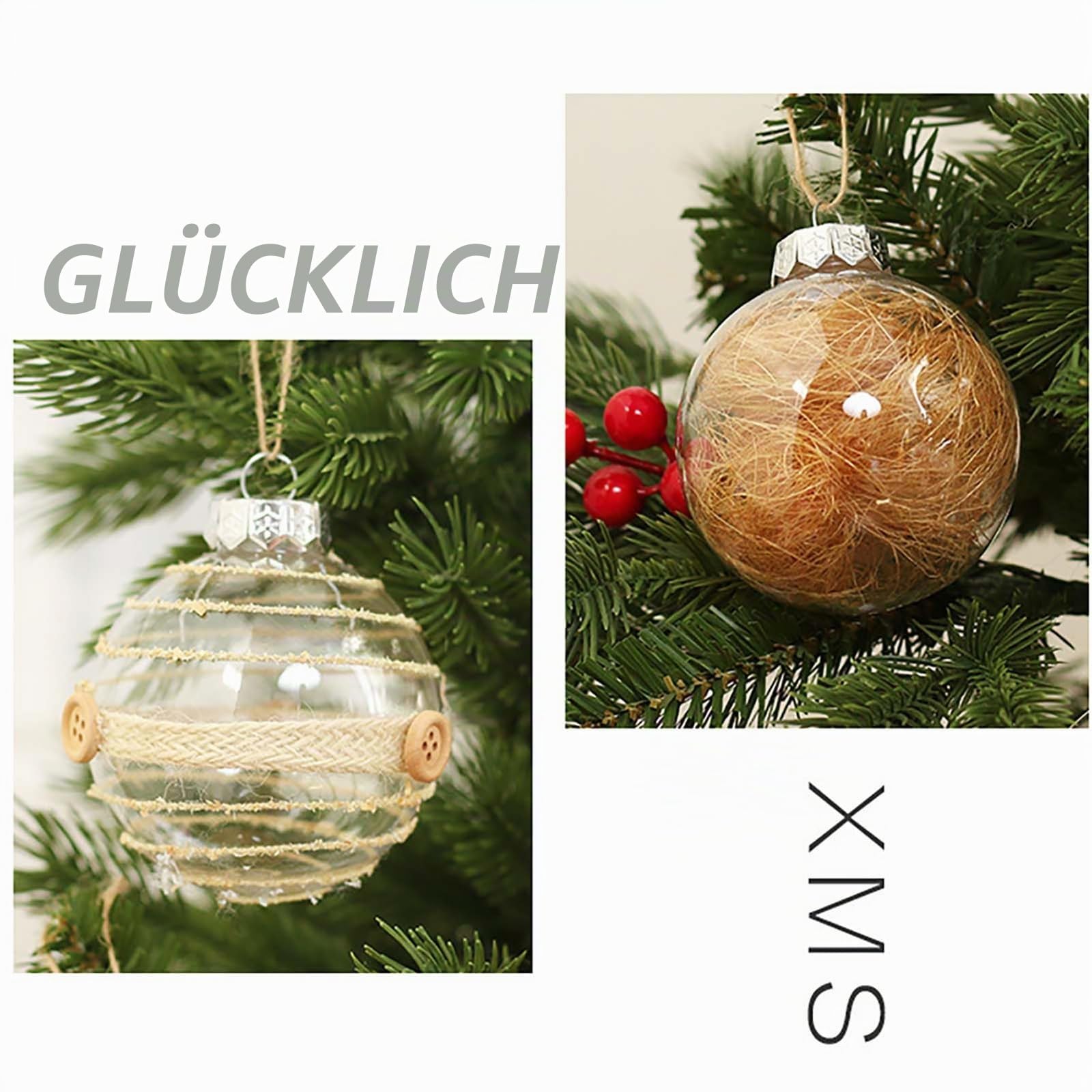 Weihnachtskugel Set 6 Stück, 8 cm Klare Boho Weihnachtskugeln Kunststoff
