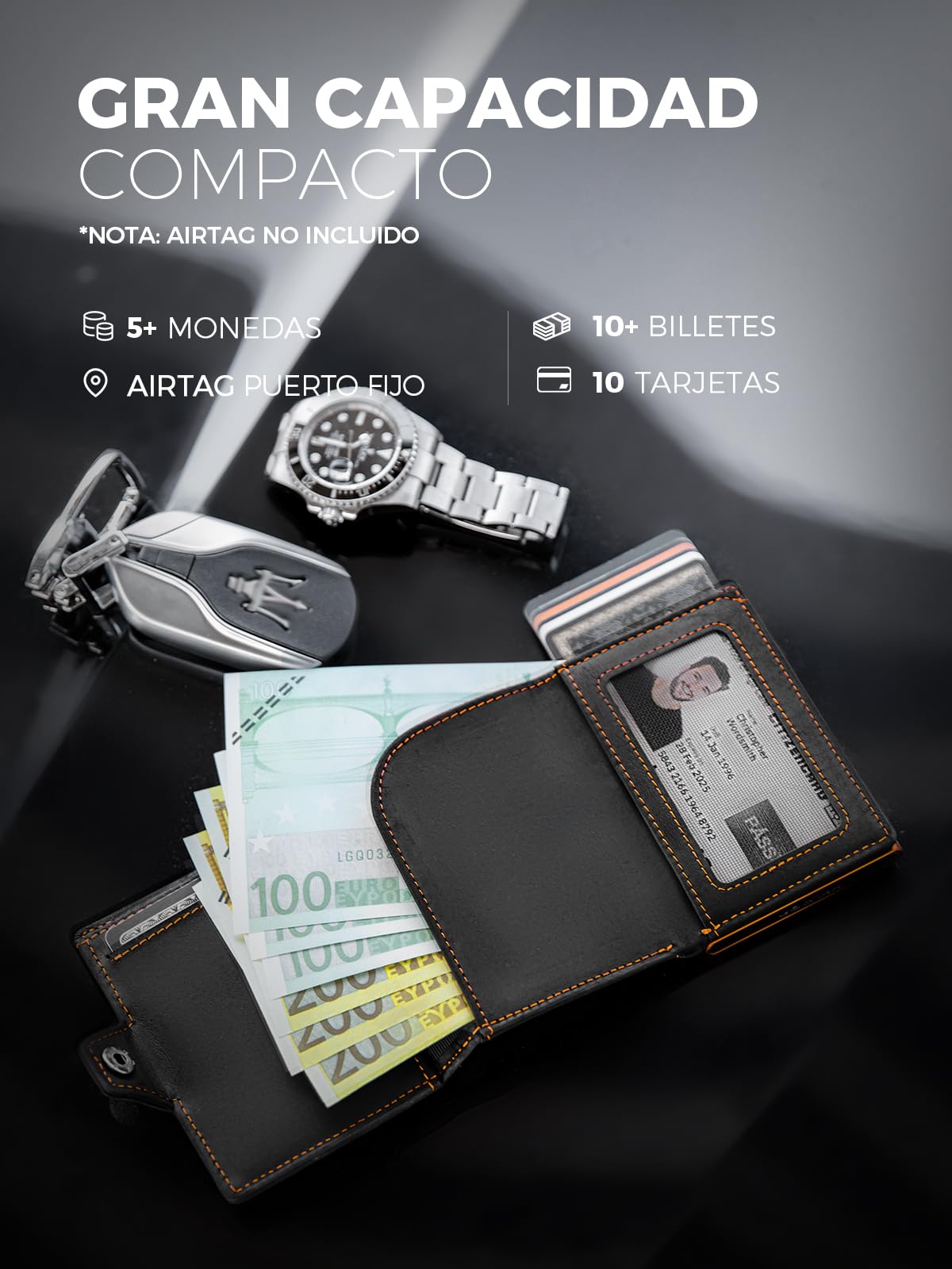 LORZOR Cartera Airtag Hombre, Cartera Hombre Pequeñas con Monedero, Billeteras con Bloqueo RFID, Tarjeter Piel Pop-up, 10 Tarjetas