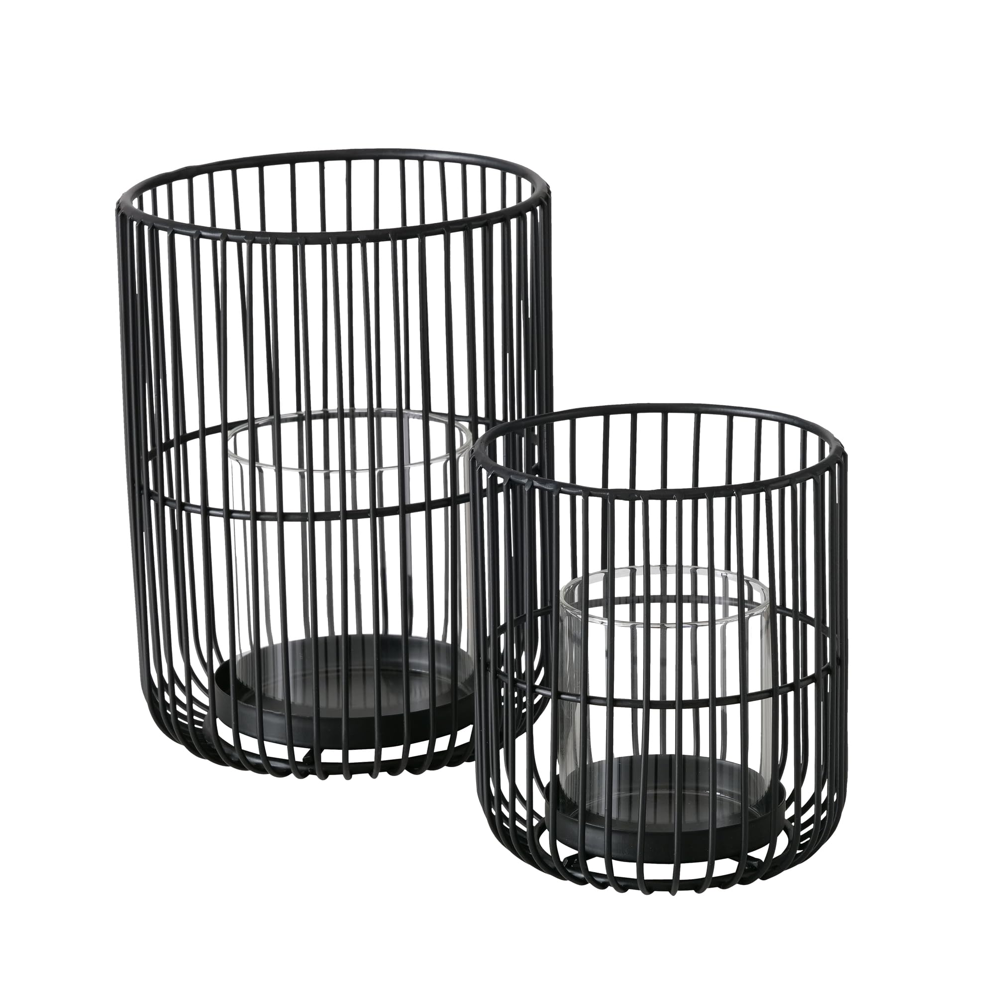 Boltze Cindy 2033181 Lantern Set of 2 Black Iron Glass 14-20 cm High Modern Design Garden Decoration Table Decoration Candle Accessories Tea Light Glass