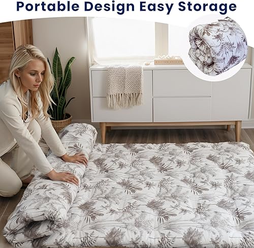 Miniatura 5 de Syrinx Colchón de futón, colchón japonés de estilo botánico, colchoneta de dormir para adultos, almohadillas de dormir plegables y portátiles para
