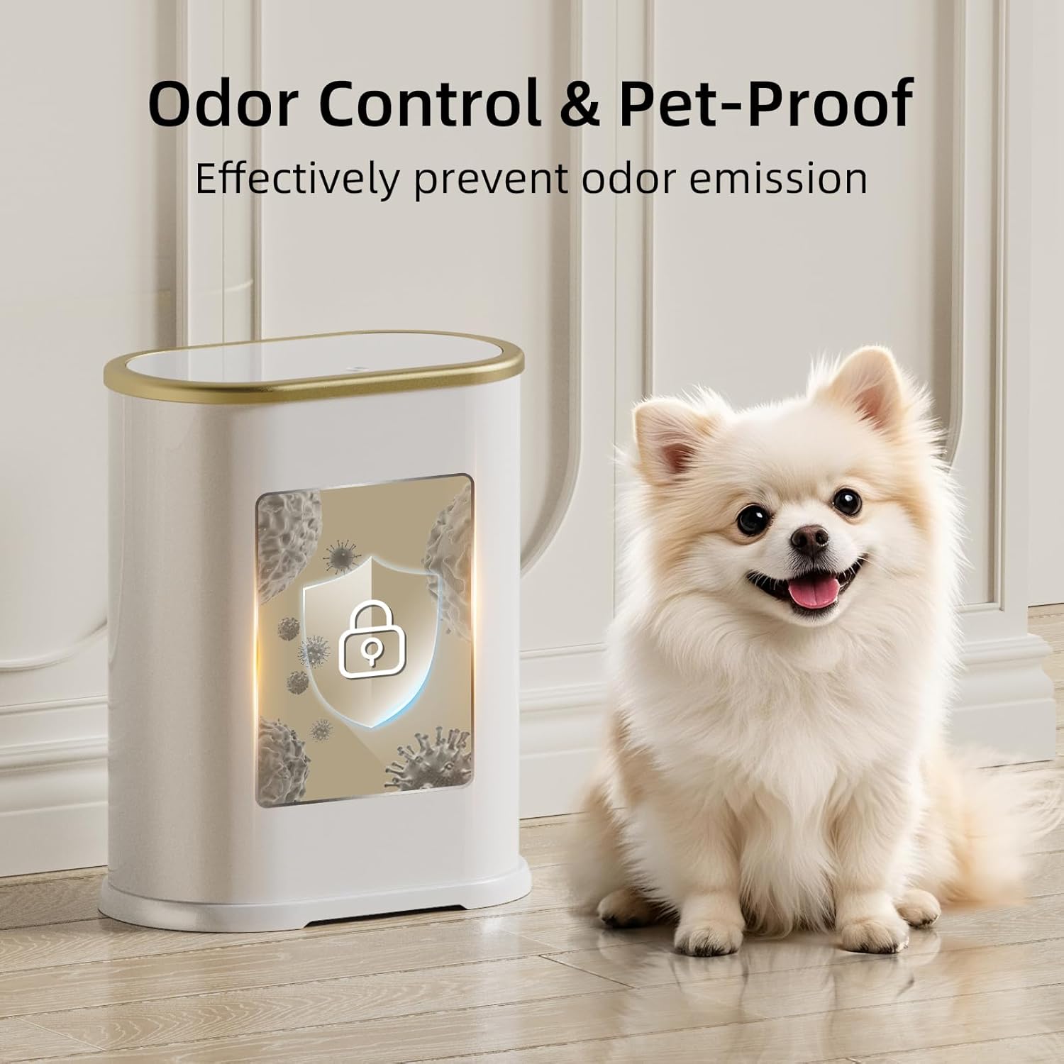 KSSKSS 1.8 Gallons Small White Bathroom Trash Can with Lid, Slim Bathroom Garbage Bin, Dog Proof Trash Can with Pop-Up Lid for Bedroom,Toile, White