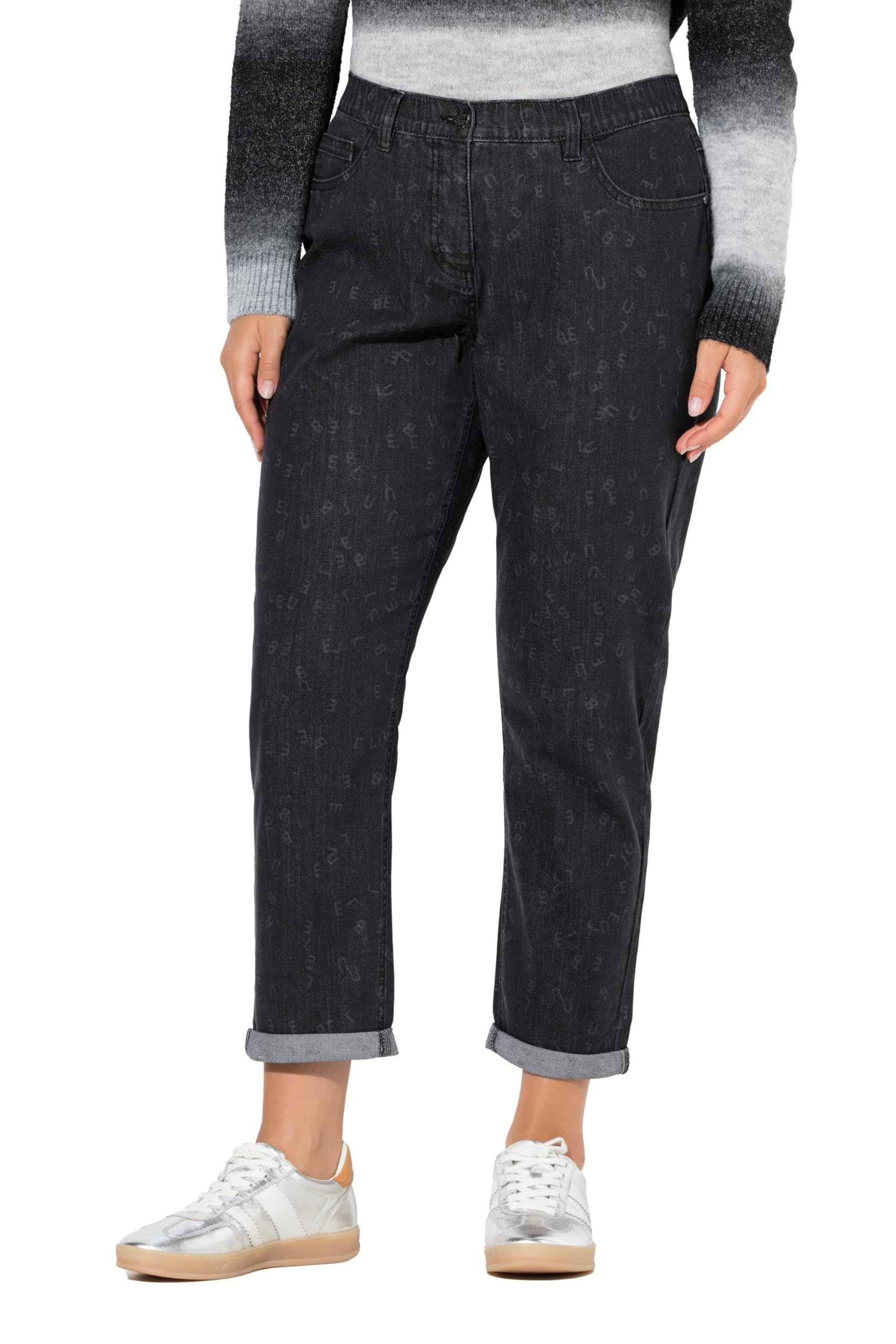 Ulla Popken Damen große Größen Übergrößen Plus Size Boyfriend-Jeans, Buchstaben, 5-Pocket-Hose 845469