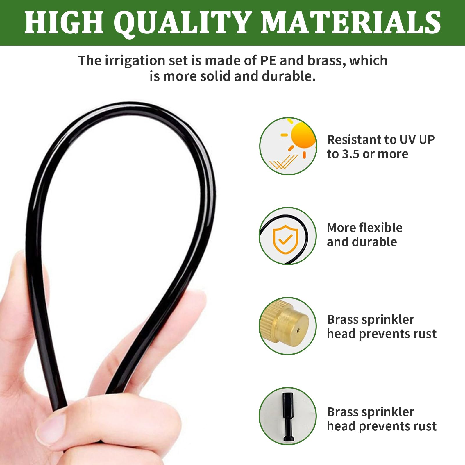 Sistema de riego por goteo de 100 pies de 1/4 pulgadas – Kit de riego por goteo y kit de riego de jardín con 16 boquillas de cobre ajustables de 360°, spray automático de niebla para camas
