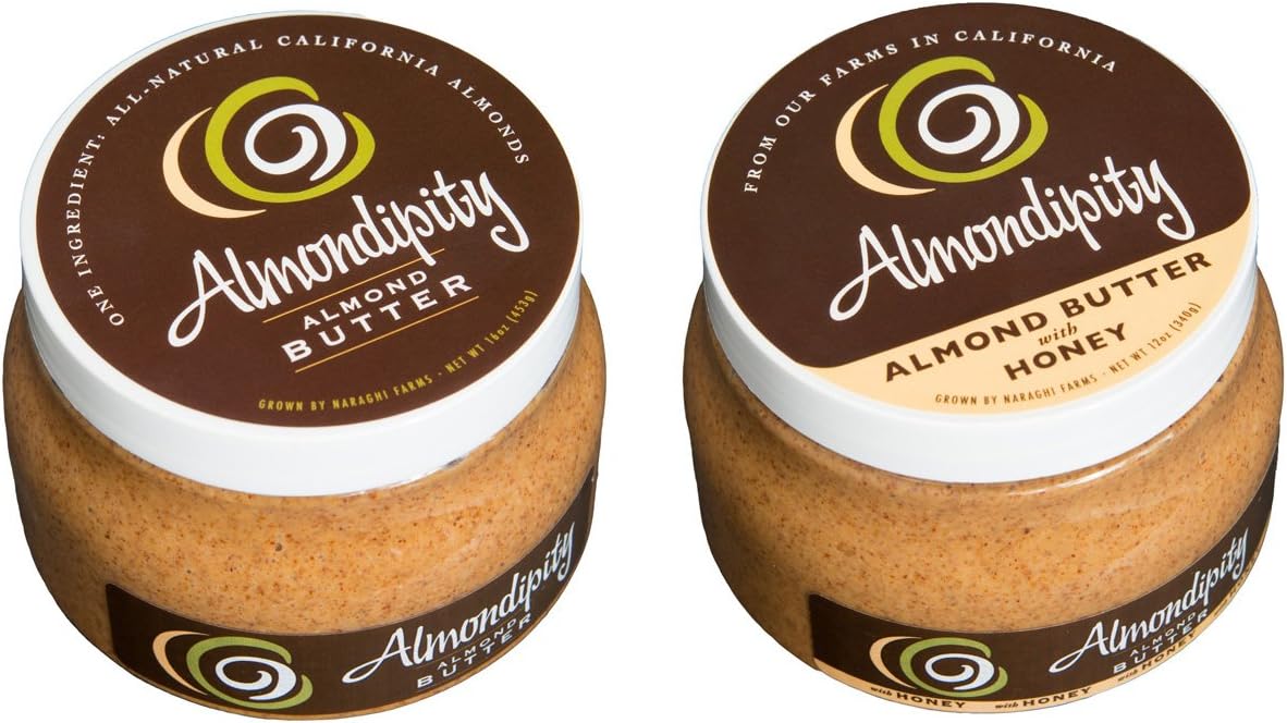 Almondipity Almond Butter - One-Ingredient & with Honey 16 oz - Mixed 2 Pack