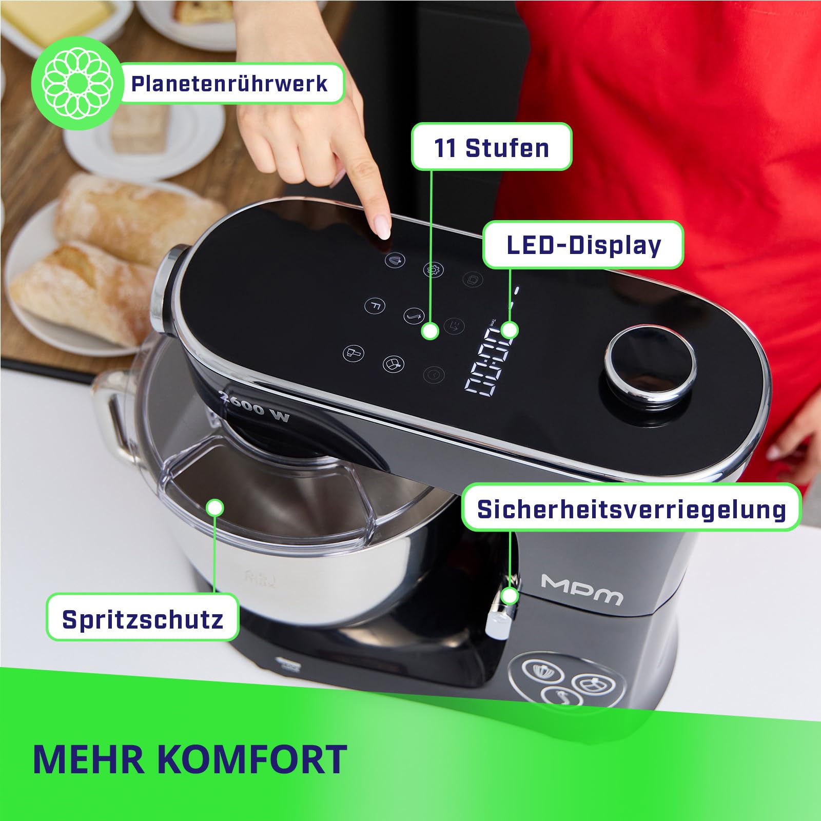 MPM Robot da cucina MRK-22, 2600 W max, 6,5 l, funzione riscaldamento fino