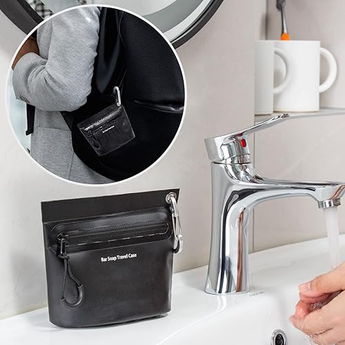 Miniatura 6 de Contenedor de jabón de viaje bolsa de jabón portátil estuche de viaje impermeable y a prueba de fugas soluciones para viajar con jabón de barra negro
