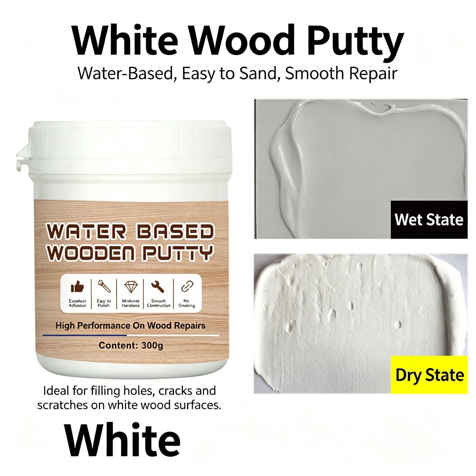 Mastic bois blanc à base d'eau pour réparer meubles et fissures (3Pcs)