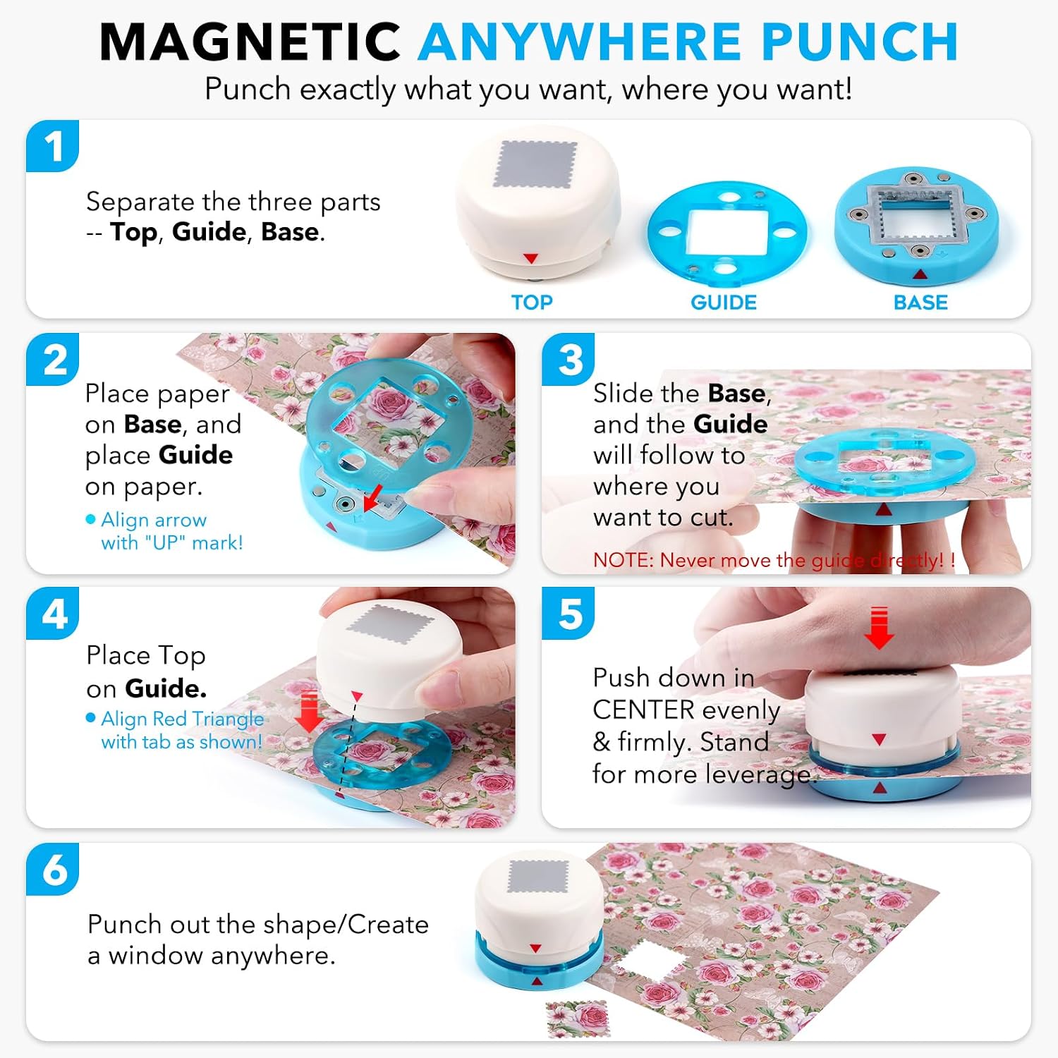 CYFUN DESIGN Magnetic Stamp Punch, 1" Square Postage Stamp Cutter Puncher image 3