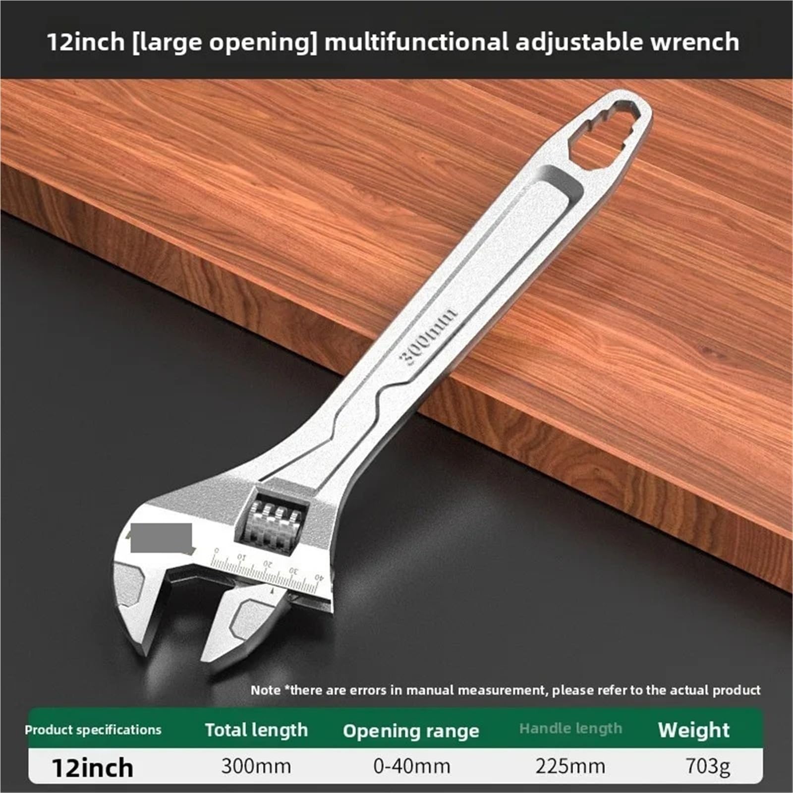 Llave Ajustable Llave ajustable de gran apertura con mango largo, llave Universal de acero, herramientas de reparación manual for taller mecánico(12inch wrench)