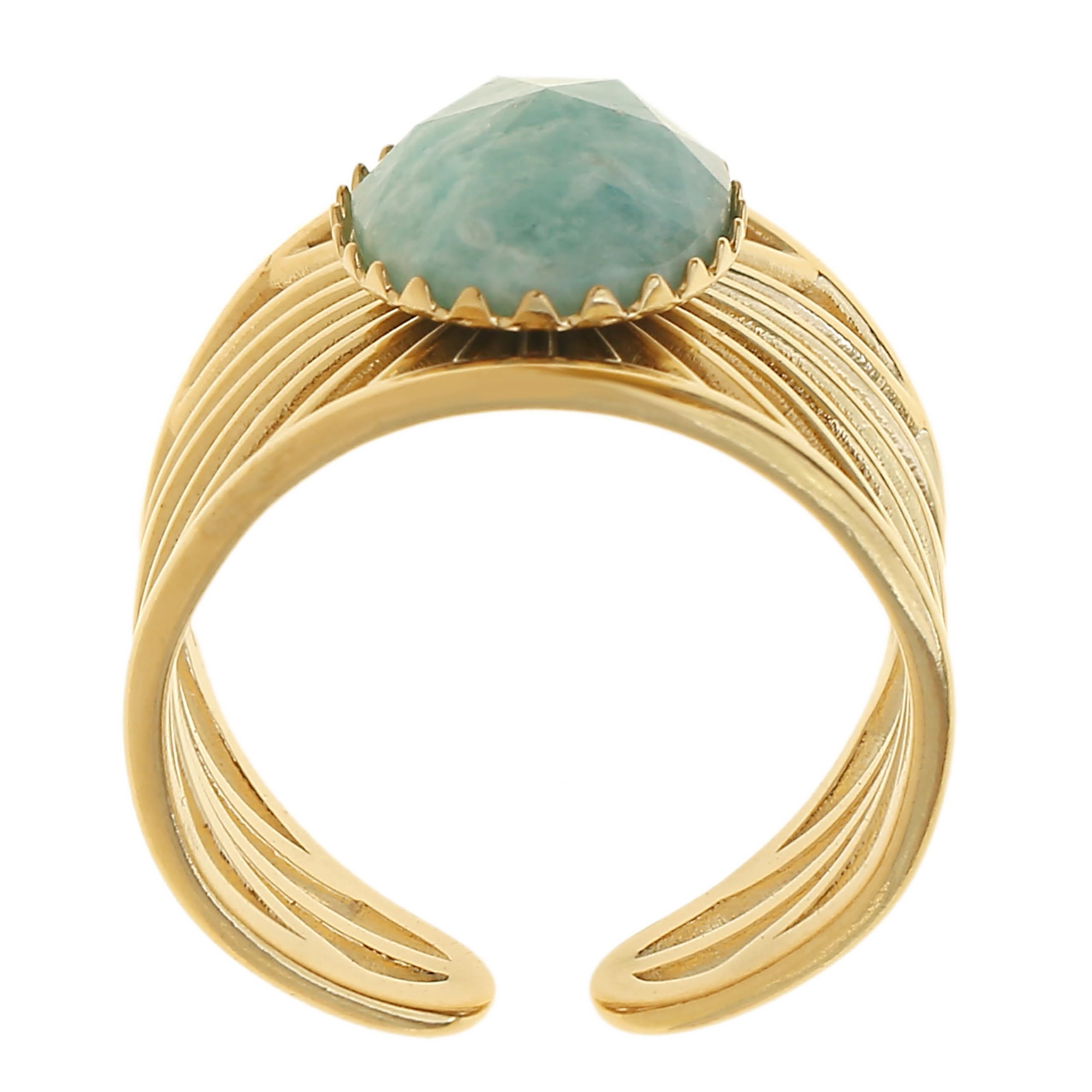 Made by Nami Boho Ring Gold Damen mit Edelstein Ring Verstellbar aus Chirurgischem Edelstahl Geschenke für Frauen Wasserfester Schmuck Hypoallergen